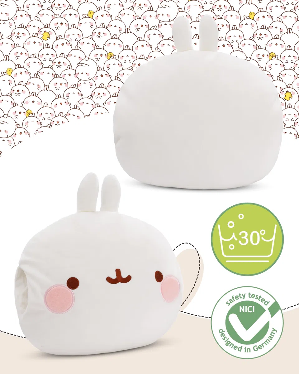 NICI manicotto Molang 33x33x10cm - Soffice manicotto per bambini con viso Molang per bambine, bambini e neonati, scaldamani ideale per le giornate fredde - 61169