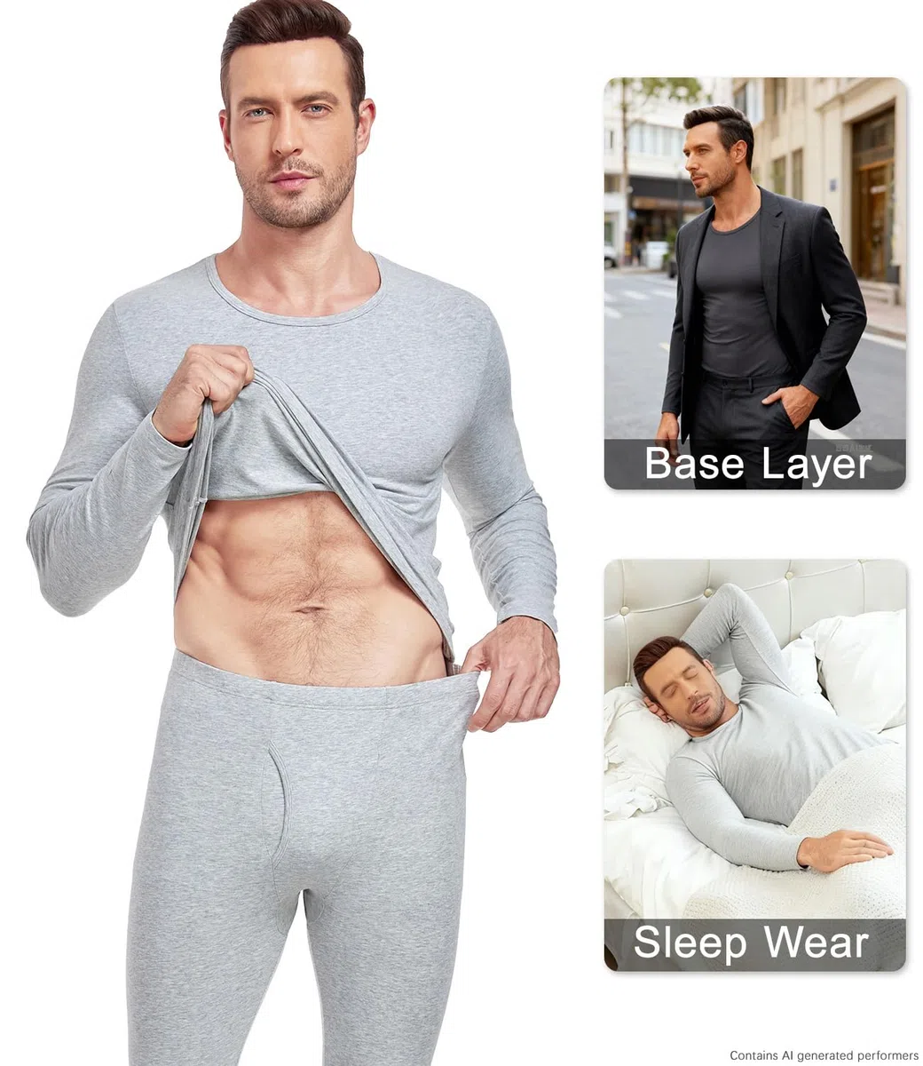 wirarpa Set di Intimo Termico Uomo Cotone - Maglia a Maniche Lunghe Leggera e Pantaloni da Pigiama