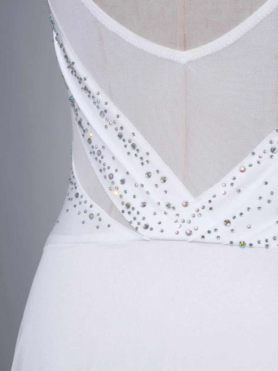 Vestito da donna Danza Pattinaggio Artistico Body Ginnastica Strass senza maniche Costume Danza Concorso Contemporaneo