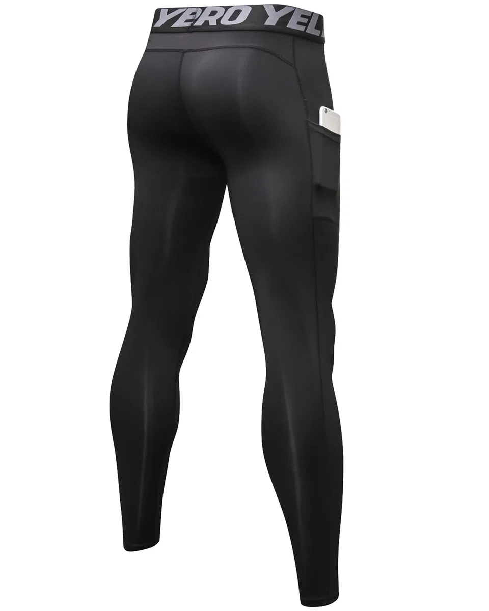Yuerlian Leggings a compressione da uomo, leggings da corsa, pantaloni da palestra con tasche, freschi e asciutti, per allenamento, sport, palestra, yoga, calcio, ciclismo