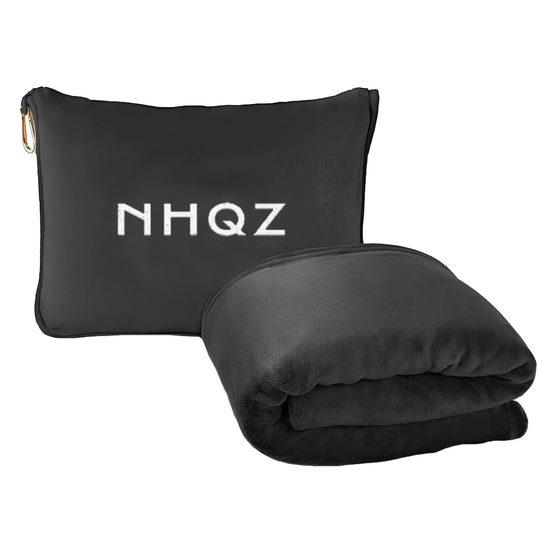 NHQZ Coperta da Viaggio,50x60in(152 x127cm) Coperta da Viaggio e Cuscino,Morbido e Caldo 2 in 1,Portatile Aereo per Viaggi D'affari e Ufficio (Nero)