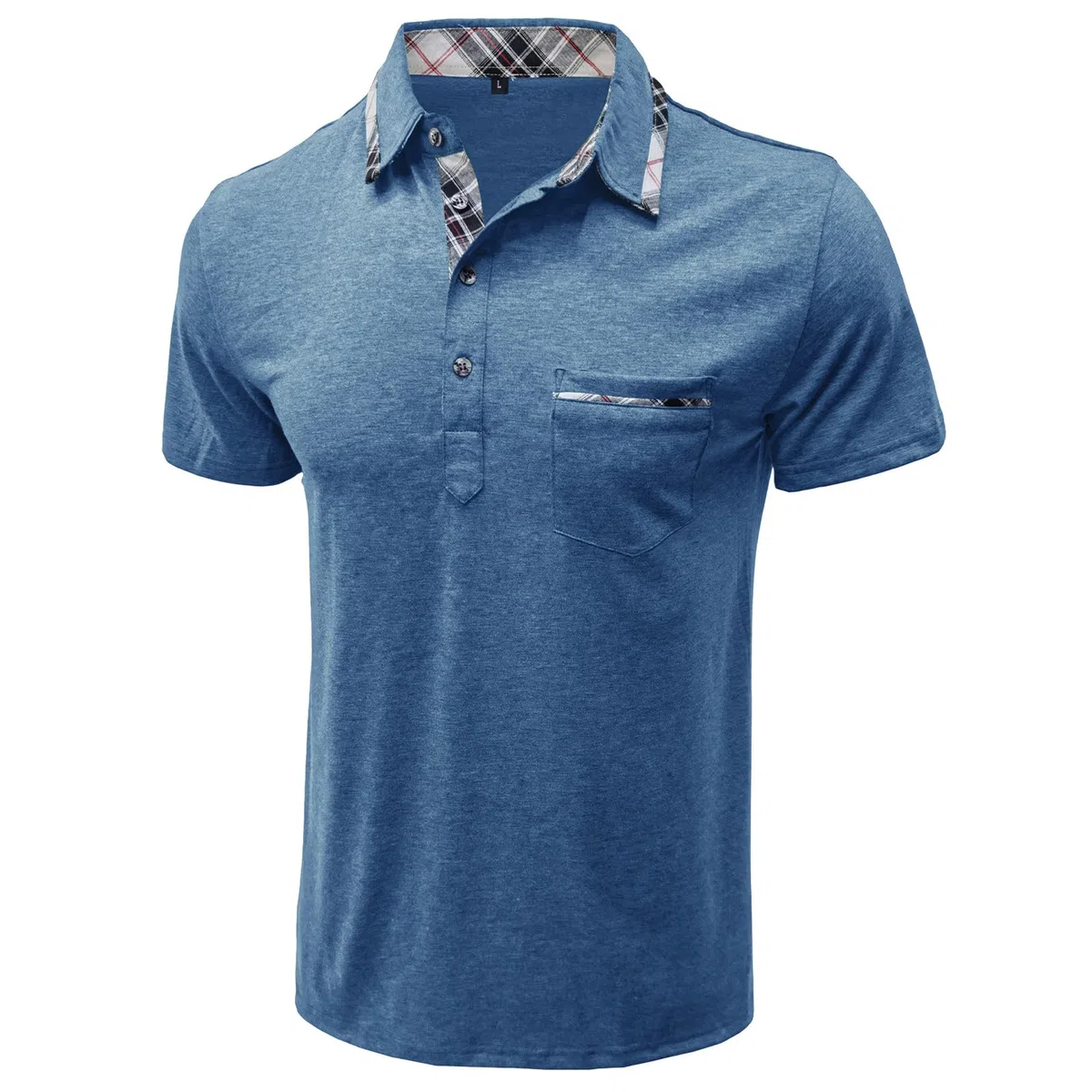 Polo Uomo Manica Corta Cuciture a Quadri Polo con Tasca T-Shirt Estiva S-XXL