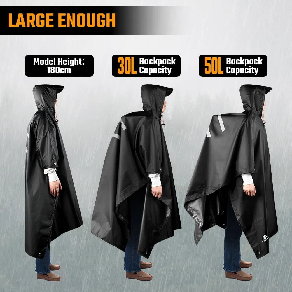 flintronic Poncho Impermeabile, Multi-Funzionale Riutilizzabile Poncho Pioggia con Cappuccio per Trekking Antipioggia Coperta da Picnic Tenda per Uomo e Donna