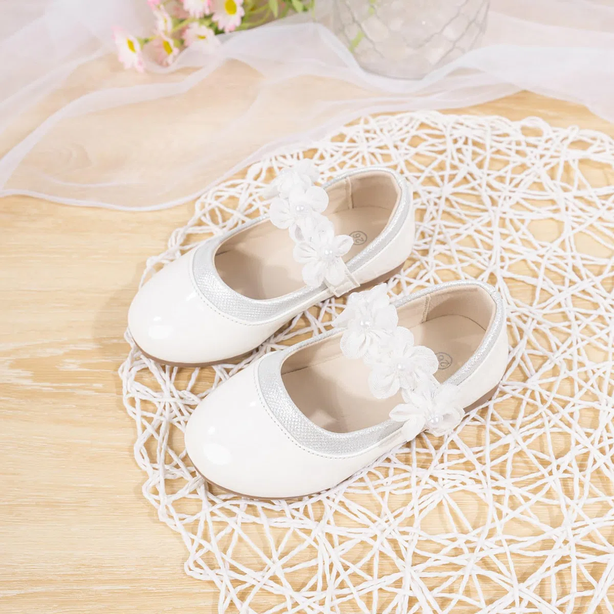 Scarpe con Tacco Principessa Eleganti Lucente Comunione Cerimonia Ballerine Bambina Tacchi Ragazza Pelle Microfibra Athena Bianco