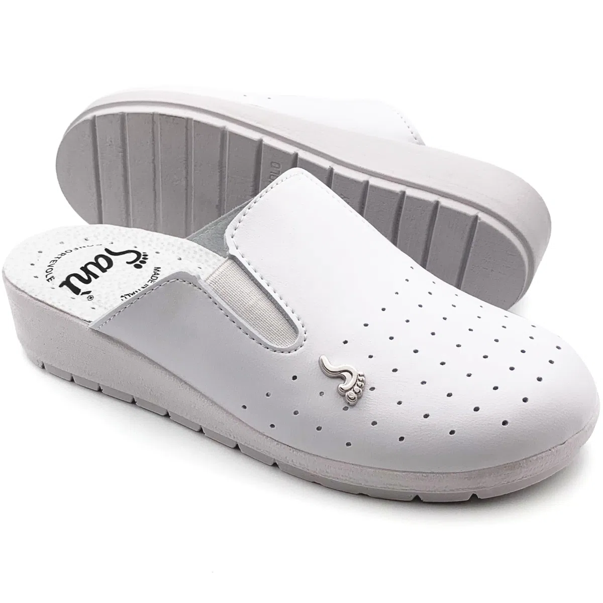Ciabatte Sanitarie Anatomiche da Donna Pantofole in Vera Pelle Scarpe Ortopediche con Elastico Regolabile Zoccoli Made in Italy