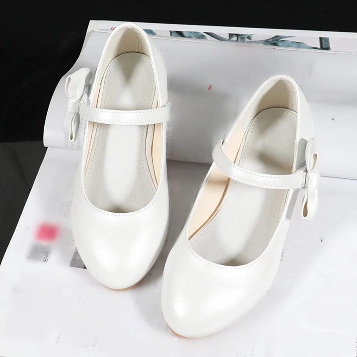 Scarpe da bambina per bambini, con tacco a spillo tinta unita, da principessa, con strass, scarpe da ballo, scarpe da sposa, scarpe da comunione carine ed eleganti
