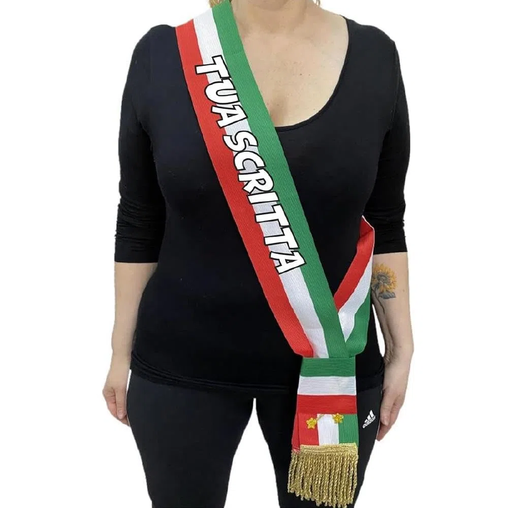 BrolloGroup Fascia da Sindaco Tricolore Modello Repubblica Frangia Oro o Argento Con Inserti Frange 100% Made in Italy | Personalizzabile con Stampa PS 04627