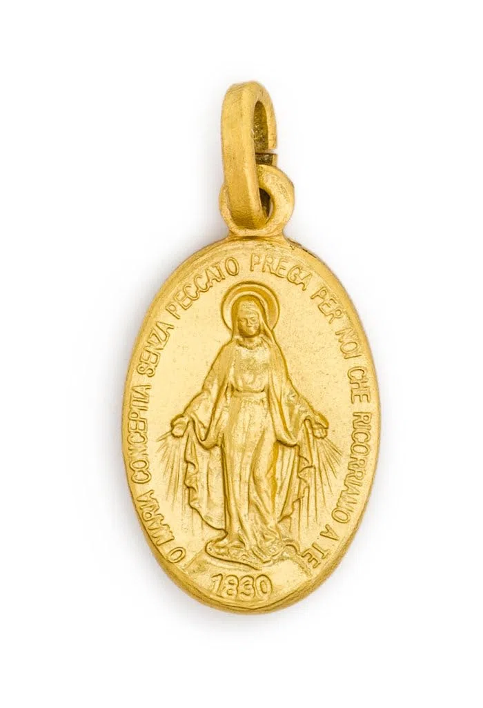 SHALOM - Medaglia Miracolosa In argento 925 Bagnata Oro. Altezza 1,6 Cm