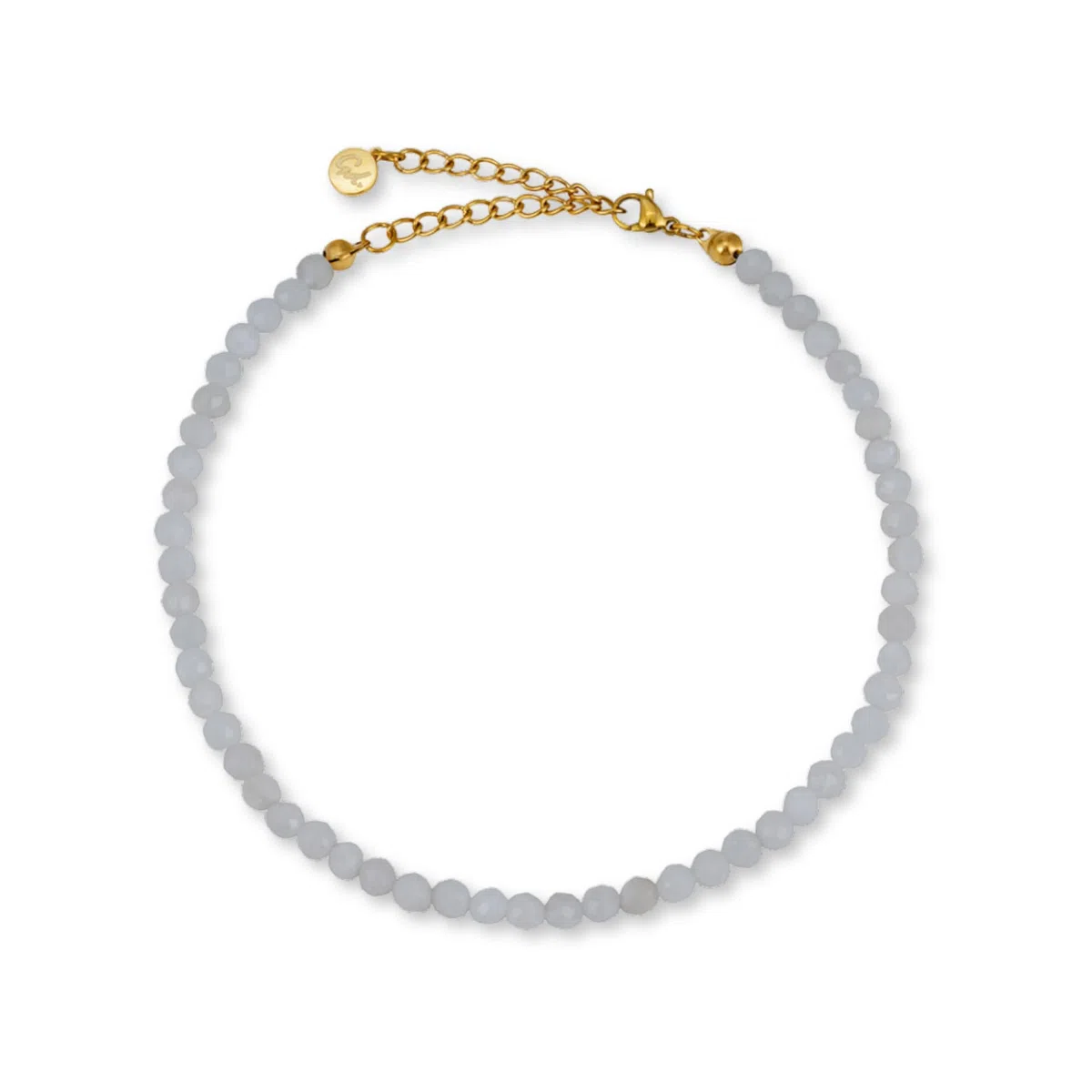 GD GOOD.designs EST. 2015 Cavigliere da donna con perle di giada 4 mm - Impermeabile - Cavigliera in pietra naturale colorata con chiusura regolabile in oro 18 carati