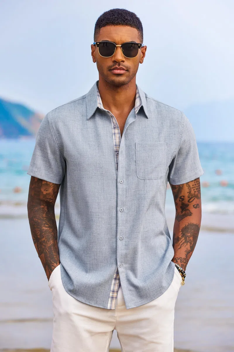 COOFANDY Camicia Uomo Maniche Corte Estiva Regular Fit Casual Leggera da Spiaggia per Vacanza