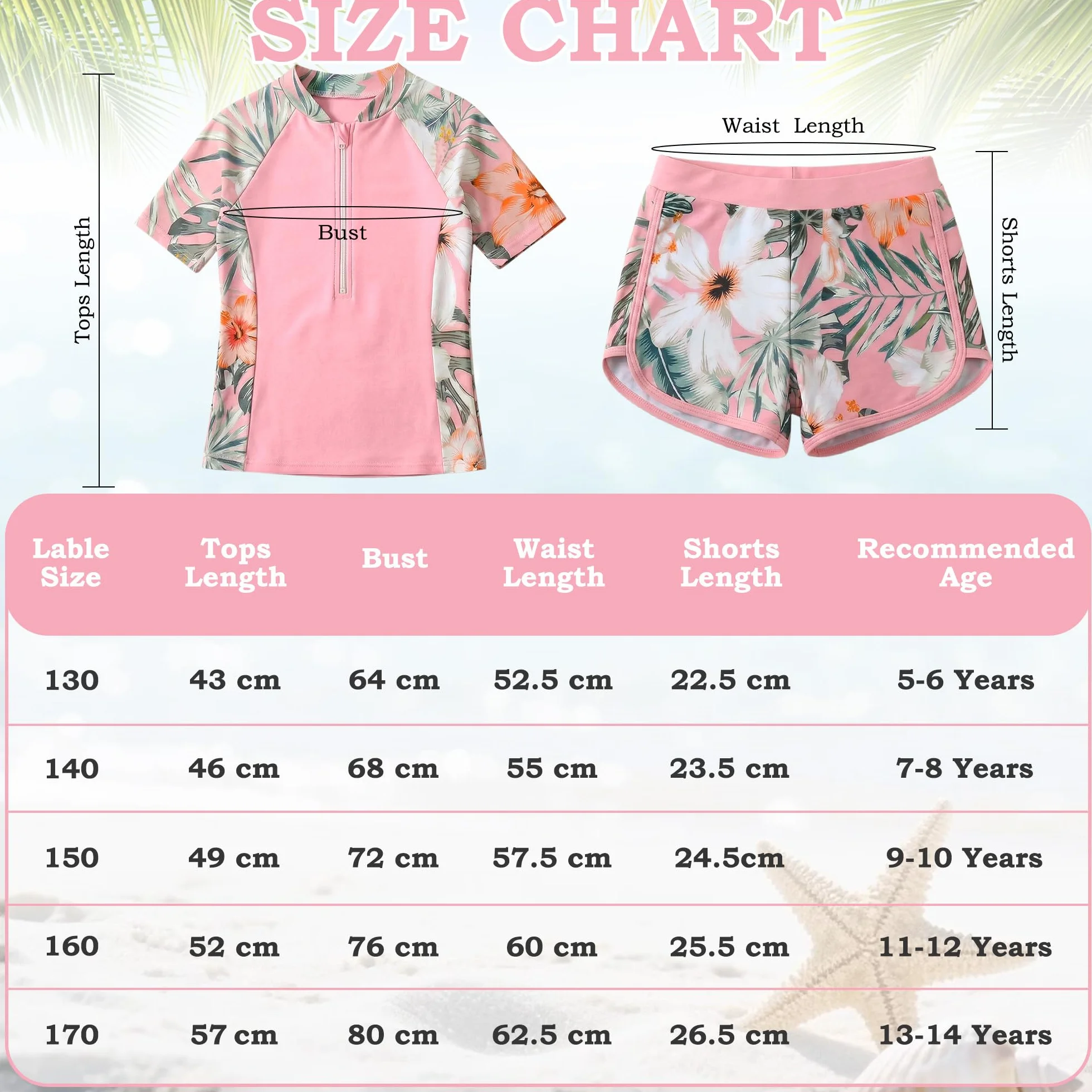 Ragazze Costume da Bagno, 2 Pezzi Stampa Floreale Maglietta a Maniche Corte con Zip + Pantaloncini da Bagno Asciugatura Rapida Costume Piscina Spiaggia Nuoto Bambina per 5-14 Anni
