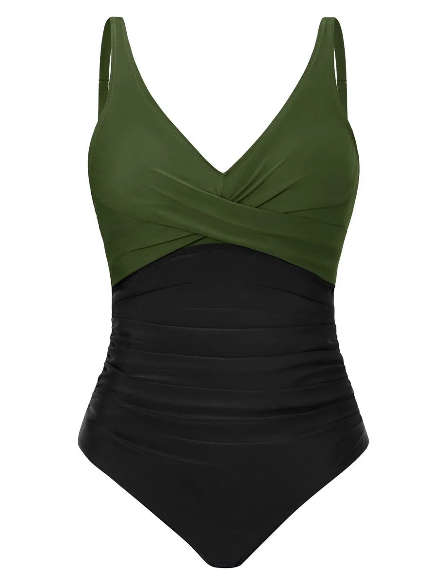CMTOP Costume Intero Donna Contenitivo Controllo della Pancia Costumi da Bagno, Scollo a V Push Up Costume da Bagno Curvy Monokini Mare Spalline Regolabili Beachwear Swimwear