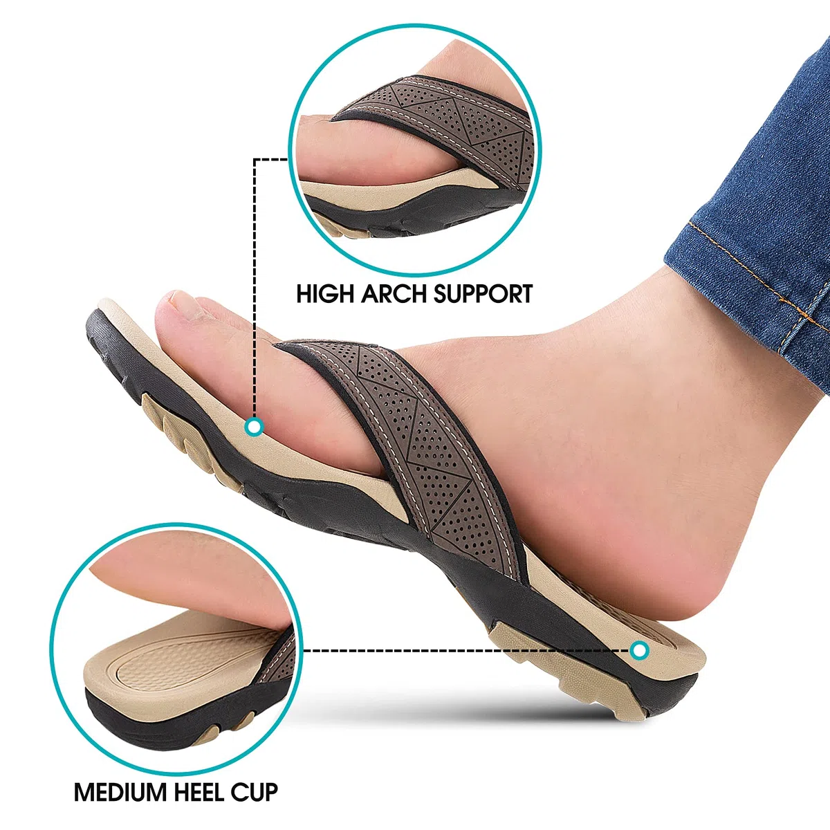 HAOLIRA Infradito Uomo Estive Comode Resistenti Pelle Ciabatte Supporto Arco Antiscivolo Adulto Flip Flops Scarpe per Spiaggia e Piscina