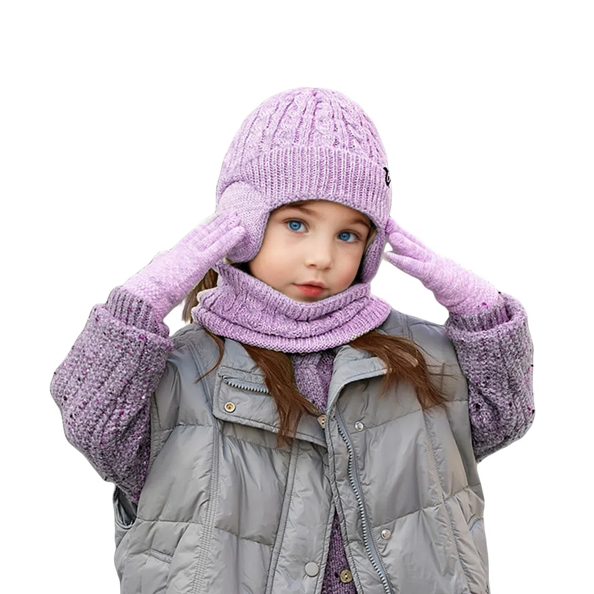 4-10 Anni Set di Cappello Scaldacollo e Guanti per Bambina Fodera in Fleece Berretto con Cuffia Guanti a Schermo Tattile