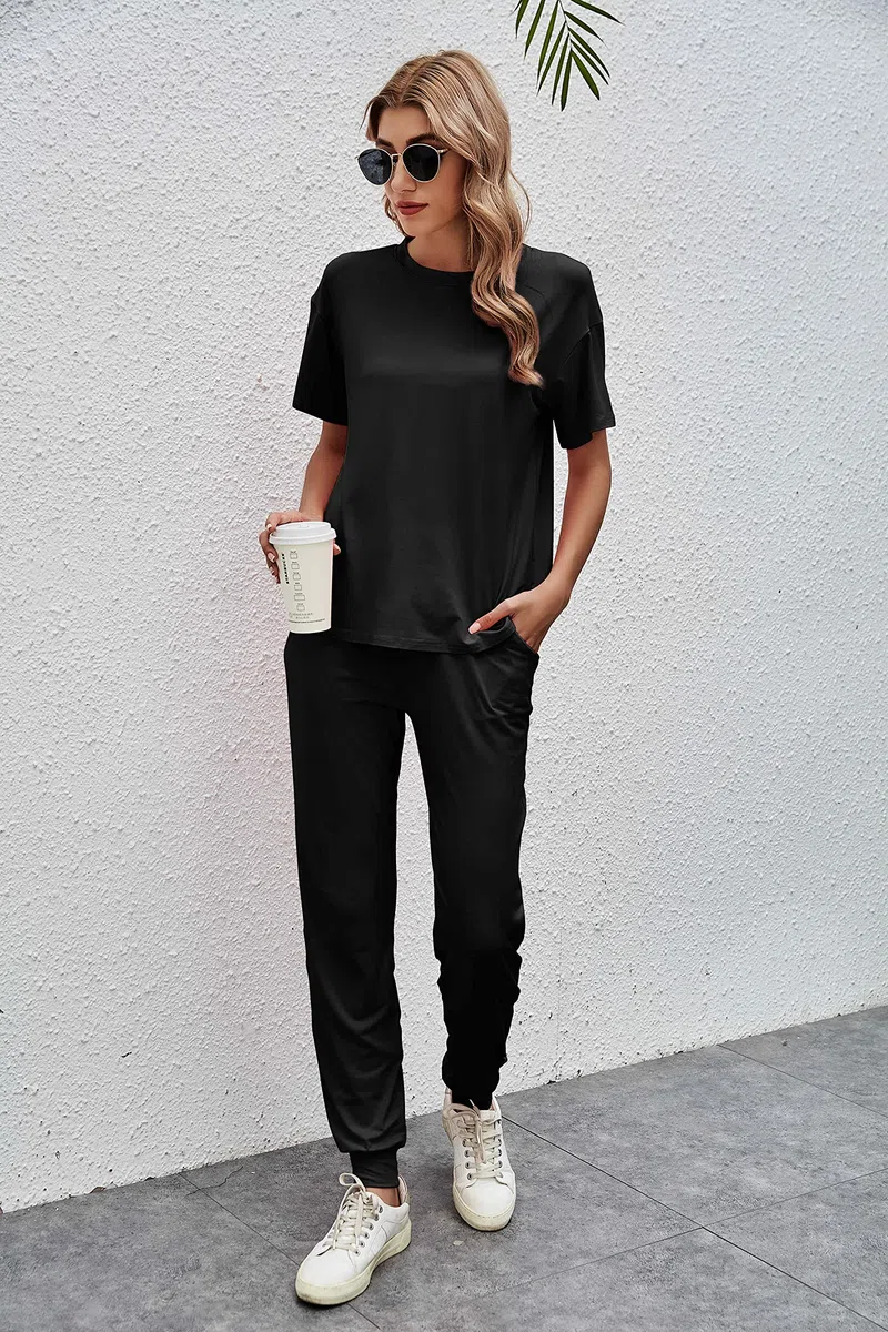 Completo Sportivo Donna Tute da Ginnastica da Donna Estiva Cotone 2 Pezzi Homewear Manica Corta T Shirt+ Pantaloni Tute Sportiva Casa Pigiama Set