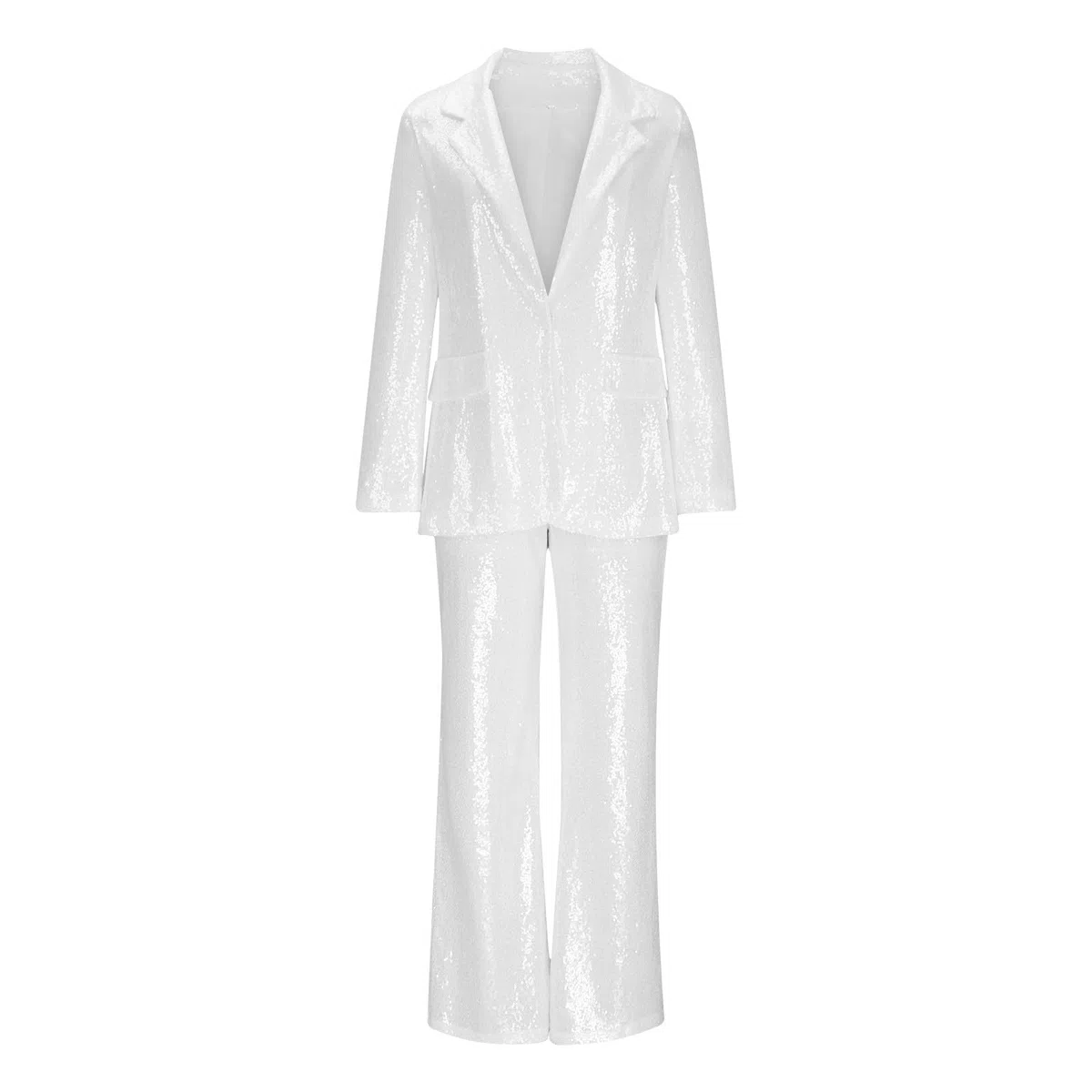 KHIRVWL Offerte Lampo del Giorno Tailleur Donna Elegante Cappotto Ufficio Business Blazer Top Corto Giacca da Abito Completo da Donna con Pantaloni a Maniche Lunghe in Tinta Unita con Paillettes