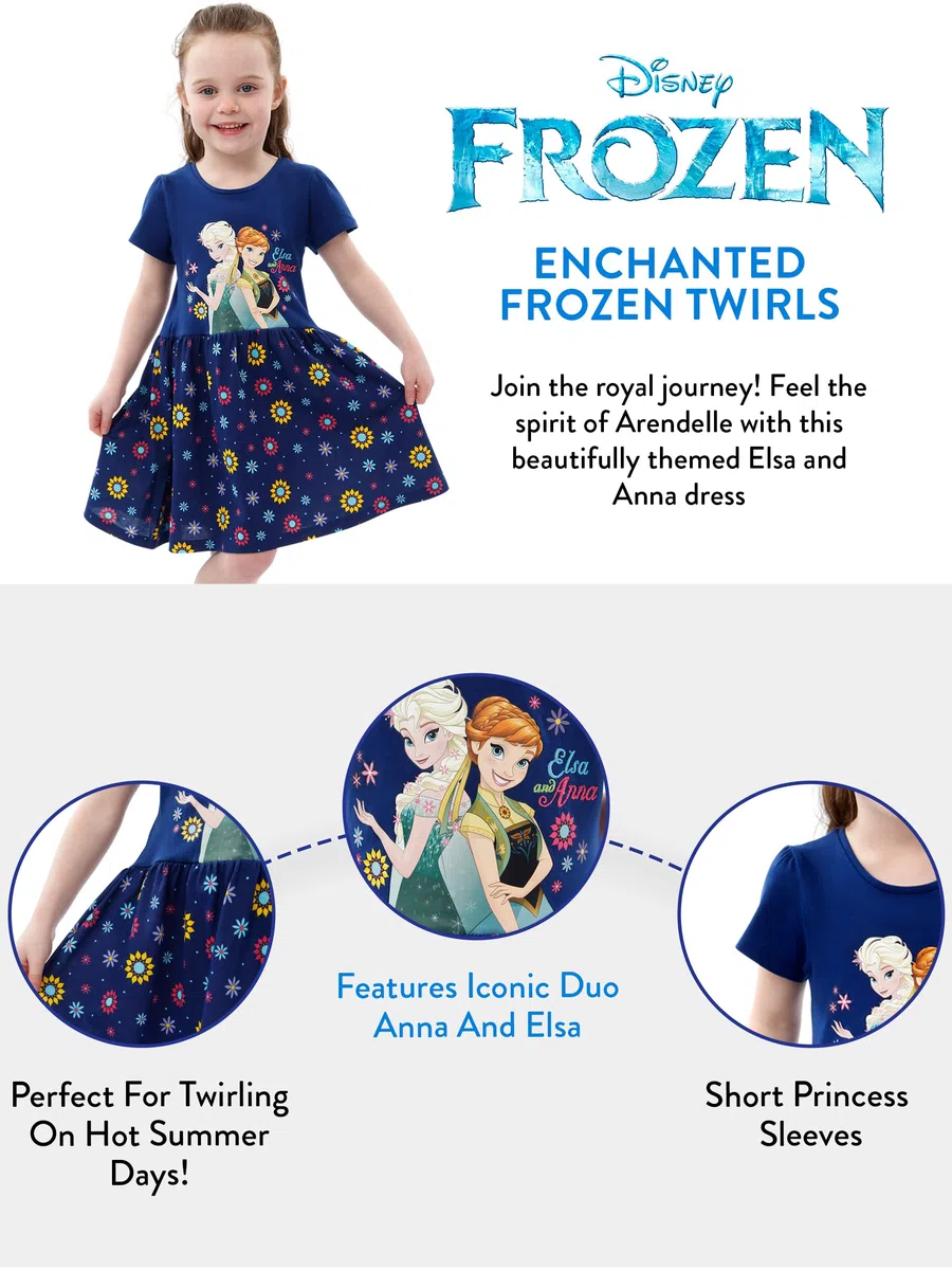 Disney Abito per Ragazze Il Regno di Ghiaccio Frozen | Manica Corta