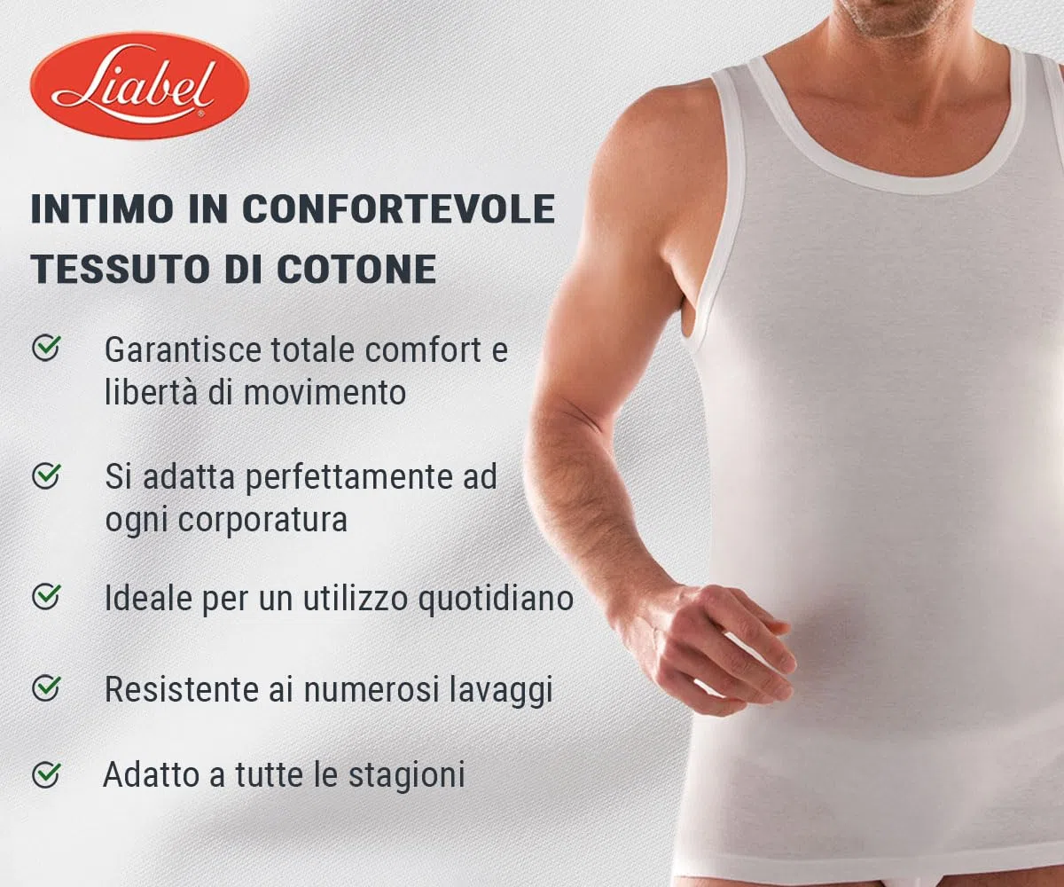 Liabel T-Shirt Uomo Canotta Uomo 100% Cotone Athena, Pacco da 3 e 6 pz