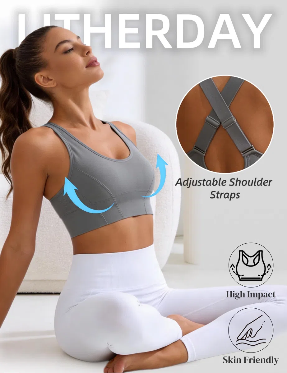 Litherday Reggiseno Sportivo Donna Alto Impatto Senza Ferretti Retro Incrociato con Coppe Estraibili Top Fitness Push Up per Running Yoga S-XXL
