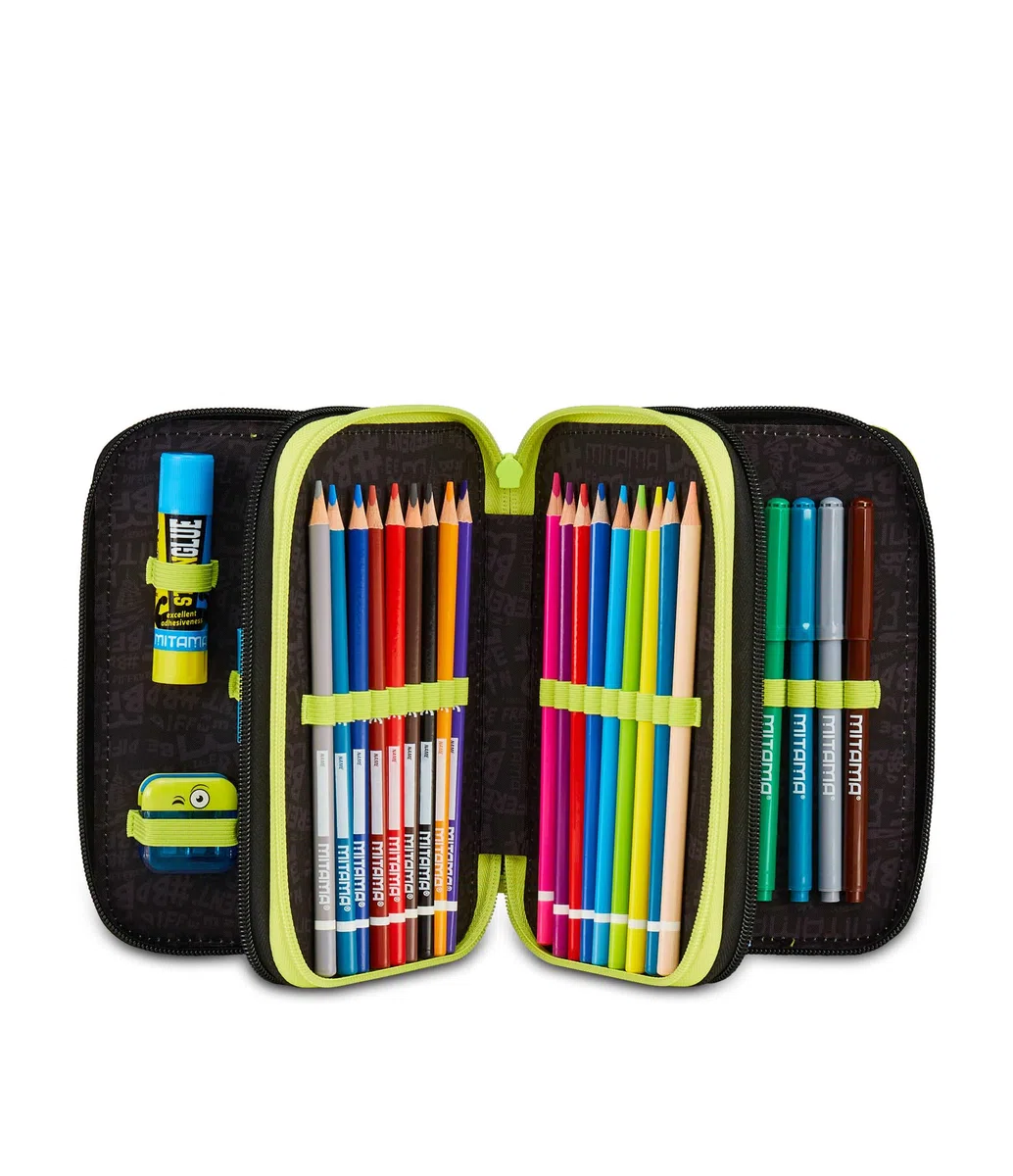 Mitama Astuccio Scuola 3 Scomparti, TRIPLO URBANSMILE, Contenuto 47 pz, Completo di Matite, Pennarelli, Portapenne Scuola Elementare Bambino