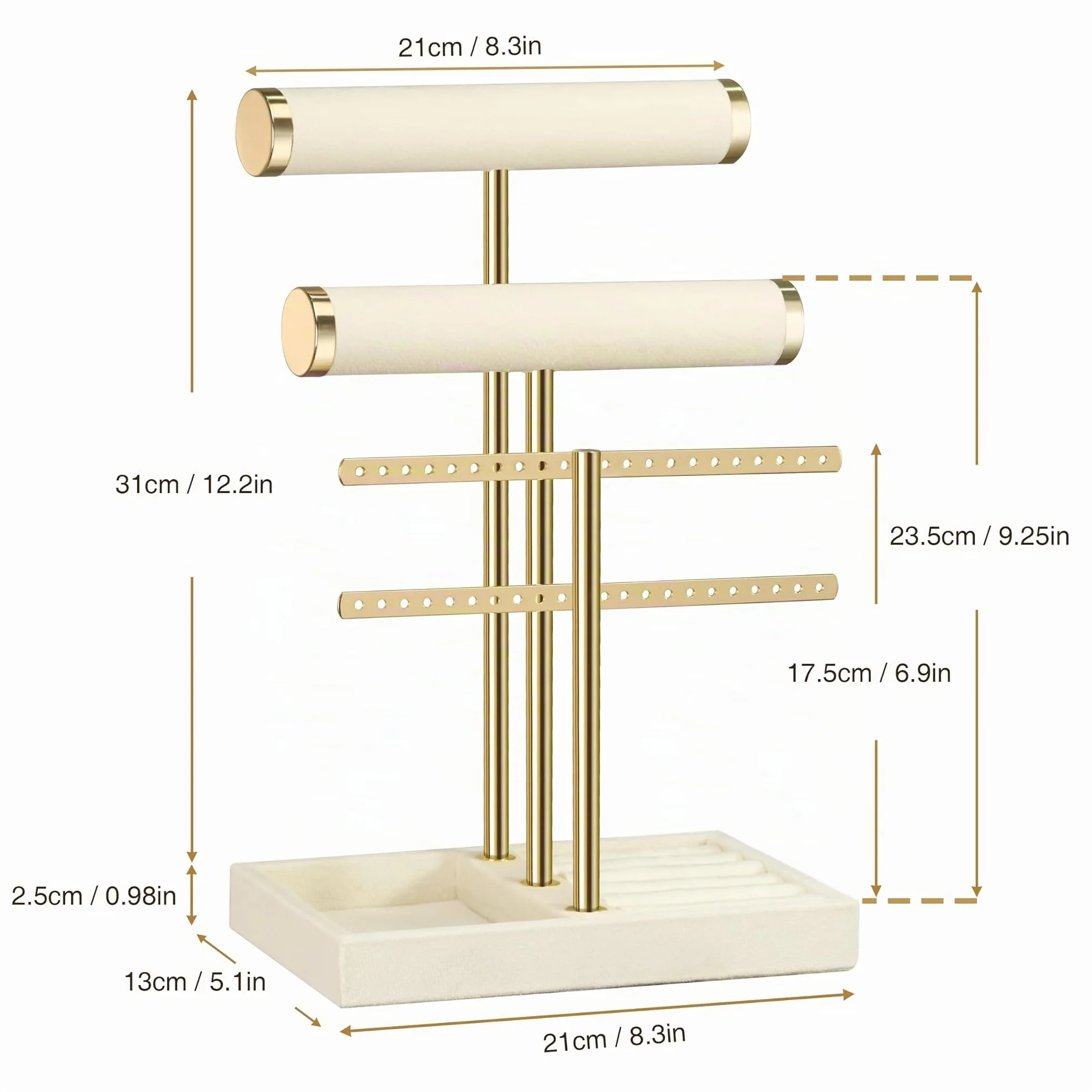 Josmimic Supporto per Gioielli Bracciali con 3 Livelli – Rimovibile per Gioielli in Velluto per Braccialetto, Collana, Orologi, Anelli, Beige