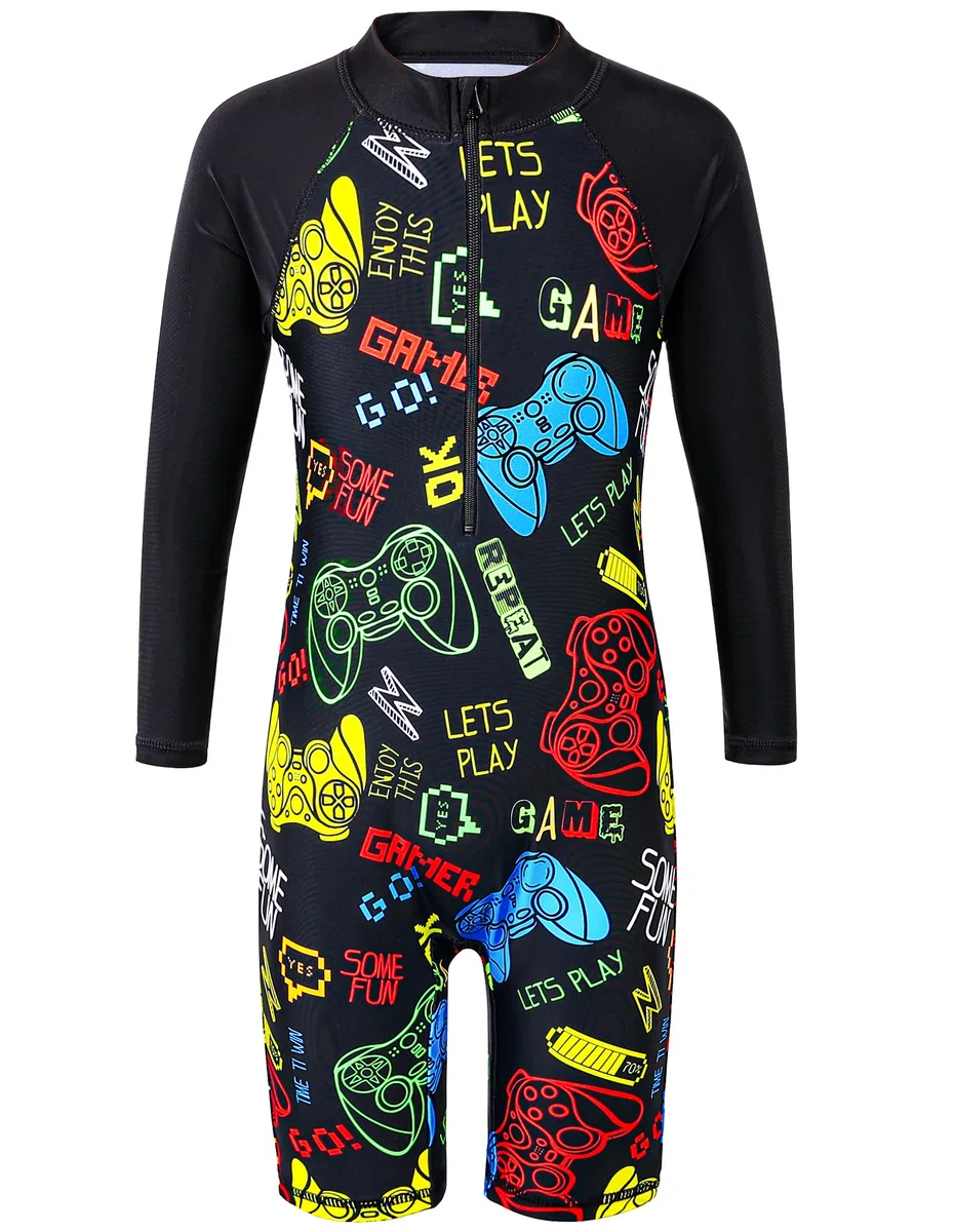HUAANIUE Costume da bagno a maniche corte per ragazzi 3-12 anni Costume da bagno intero per bambini Navy Protezione solare 50+ Abbigliamento da bagno UPF Abbigliamento sportivo caldo Costume estivo