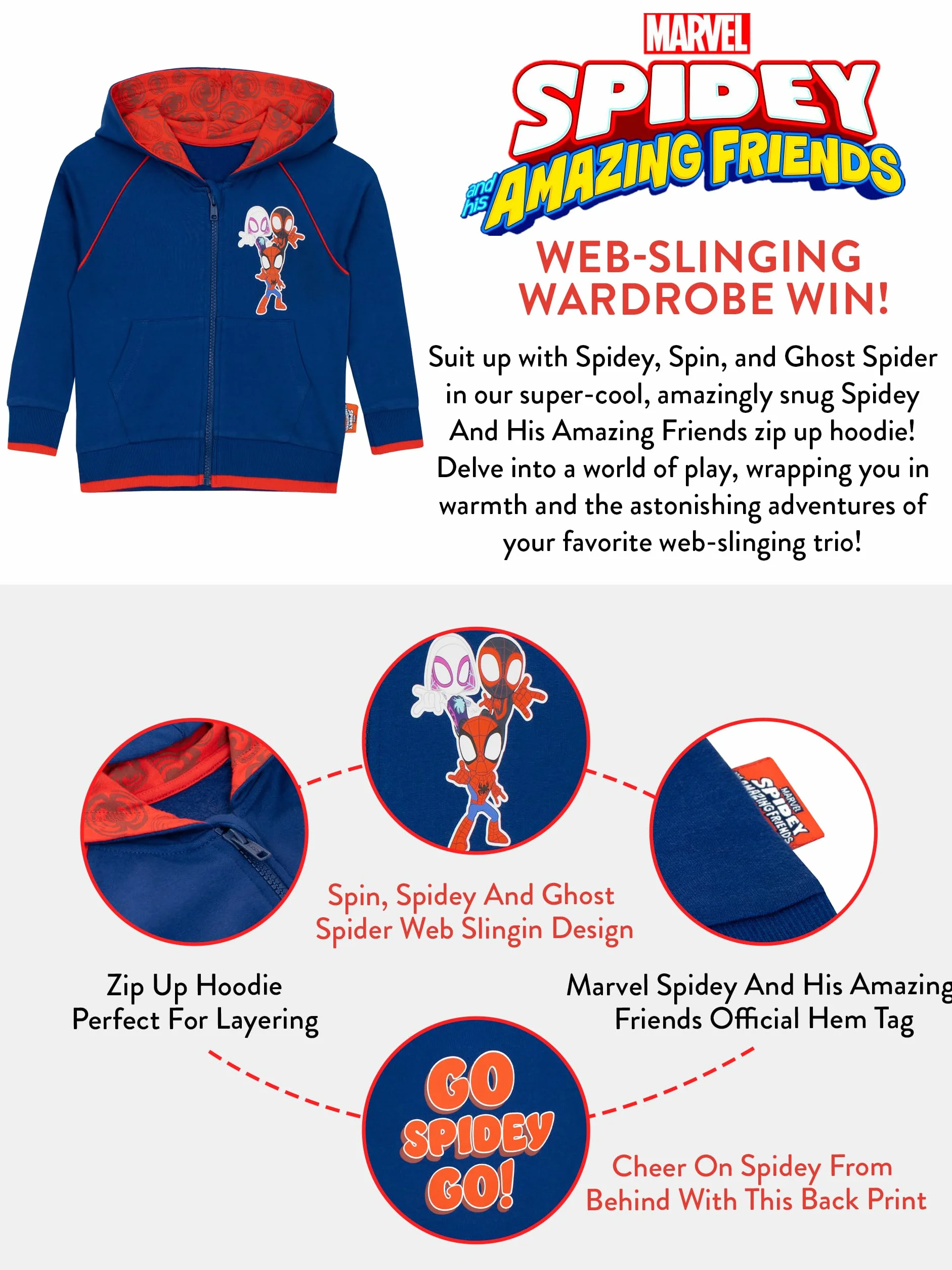 Marvel Felpa Spiderman | Maglia Bambino con Spidey e i Suoi Straordinari Amici | Felpe con Zip | Abbigliamento Spiderman