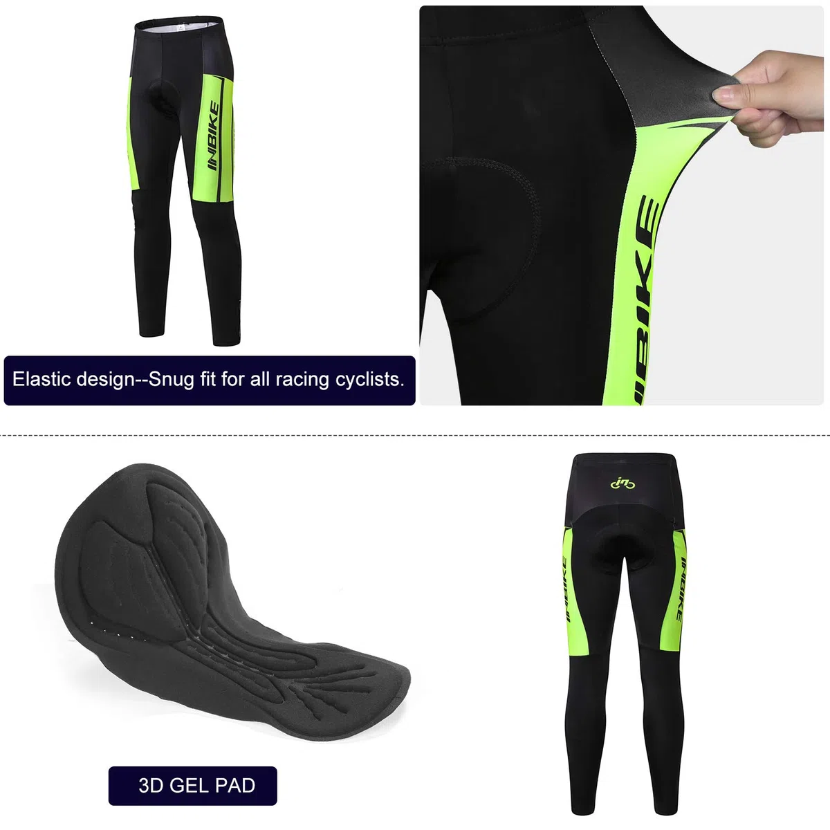 INBIKE Pantaloni Lunga da Ciclismo Pantaloni Termici Imbottiti 3D Gel Pad Traspiranti Catarifrangenti