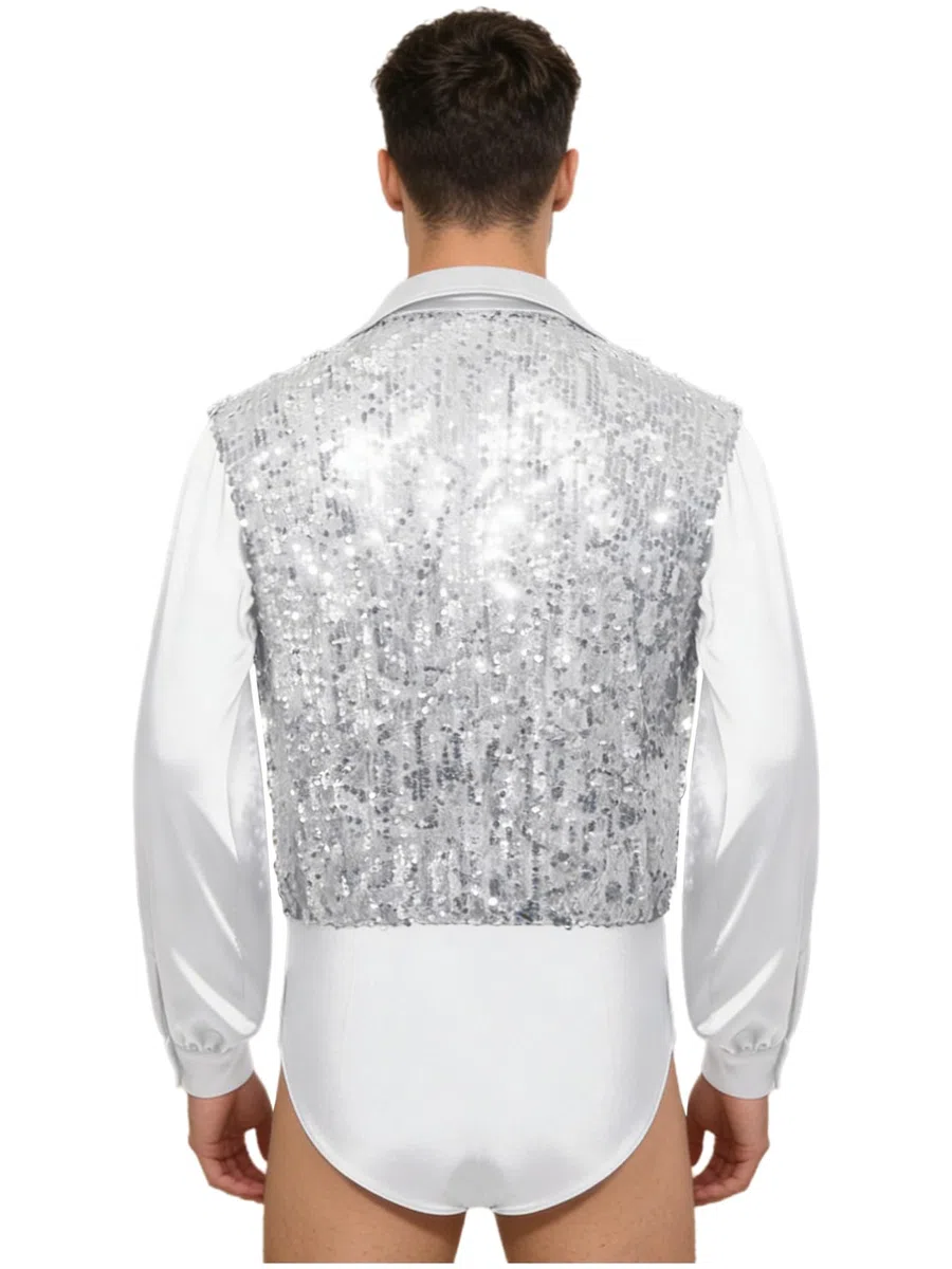 dPois Uomo Camicia Body da Ballo Latino Americano Tango Maniche Lunghe Balletto Leotards con Paillettes Body Ginnastica Ritmica Danza Classica Moderna Dancewear