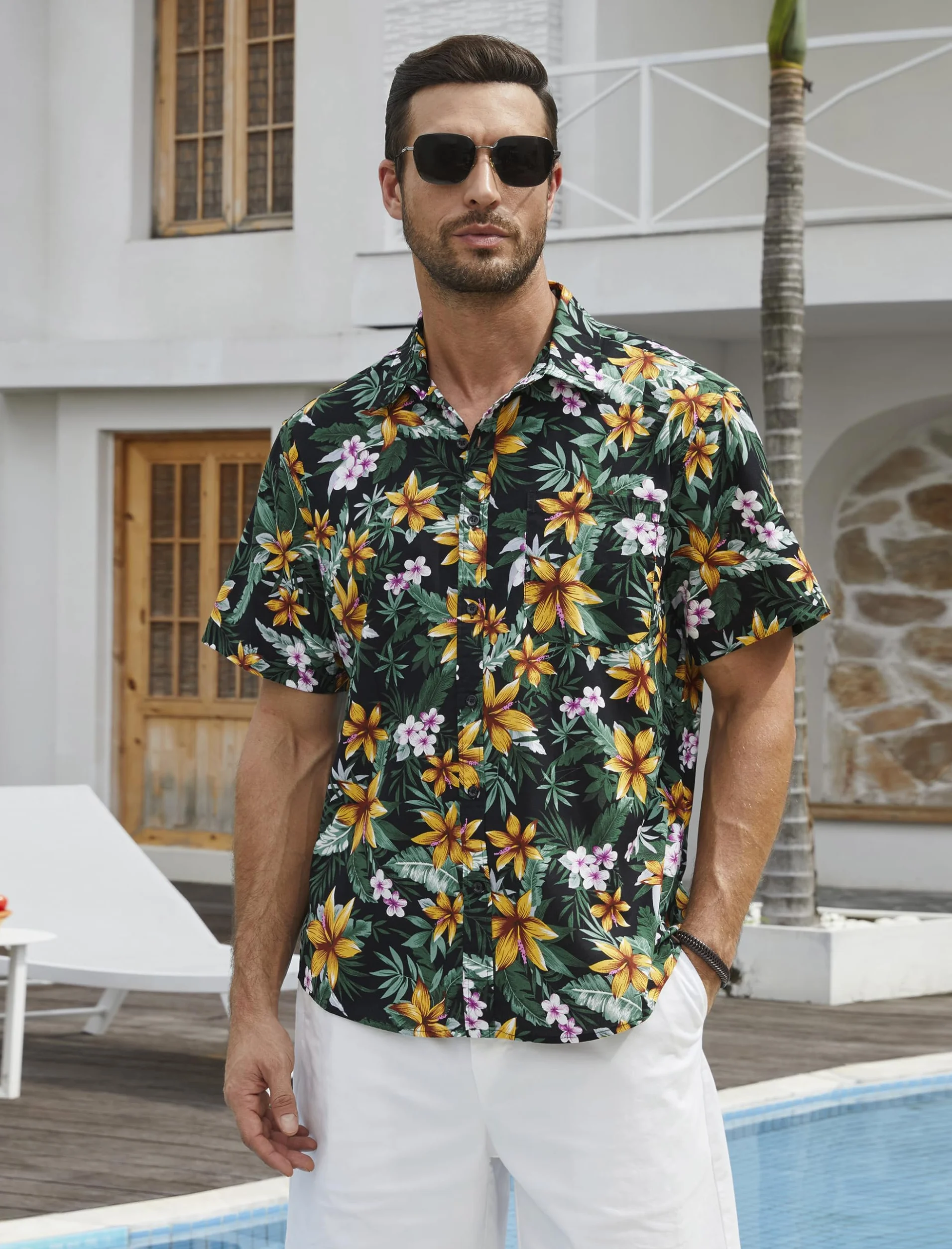 HISDERN Camicie Aloha Hawaiana Funky Manica Corta Tasca Anteriore Vacanza Estate Stampato Spiaggia Camicia Casual Hawaii S-2XL