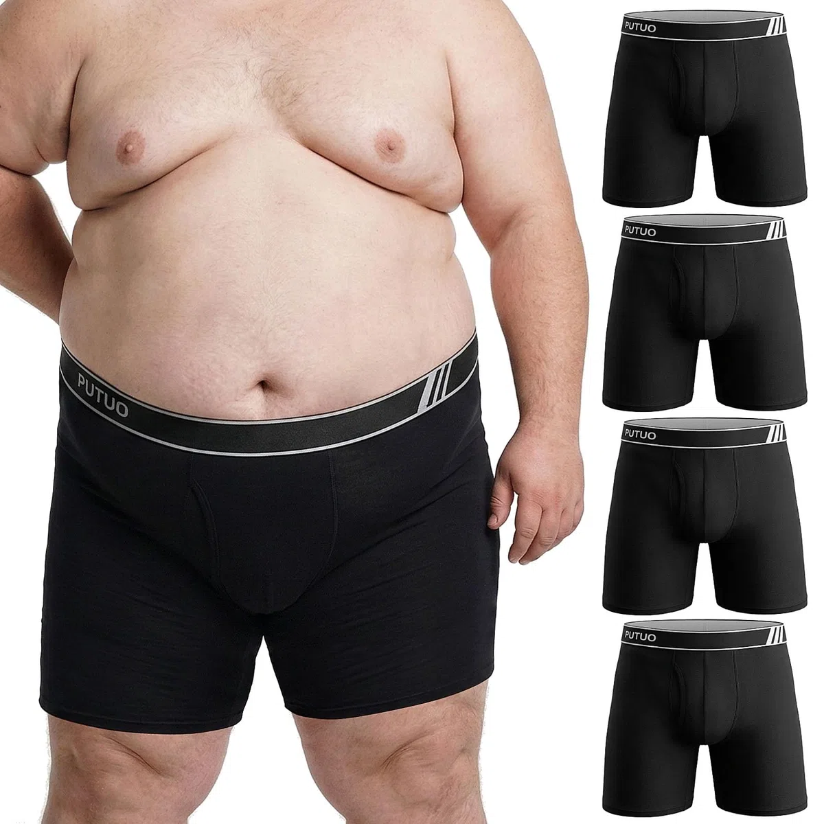 PUTUO Boxer Uomo Taglie Forti: Boxer a Gamba Lunghi per Uomo in Cotone Intimo - Mutande con Apertura a Crotto Aumentato Ceinture Elasticizzatai Confortevoli e Traspiranti 4 Paia XL-5XL