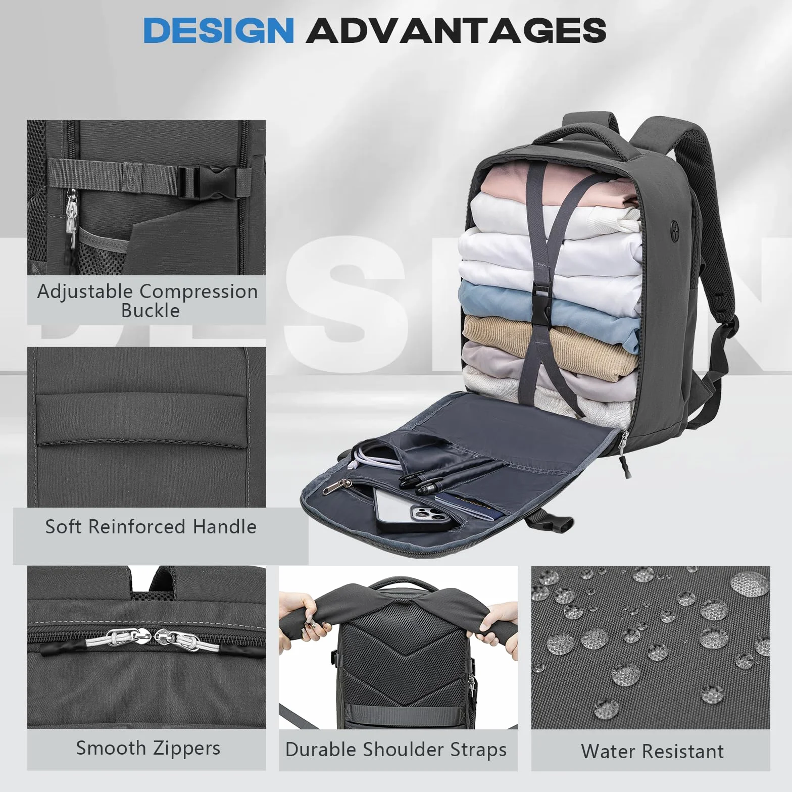Xkdoai Zaino 40x30x20 per Ryanair Bagaglio a Mano 40x30x20 Zaino da Viaggio Aereo Bagaglio a Mano Borse da Cabina Zaini per PC Portatili 14 Pollici con Borsa per Bottiglie