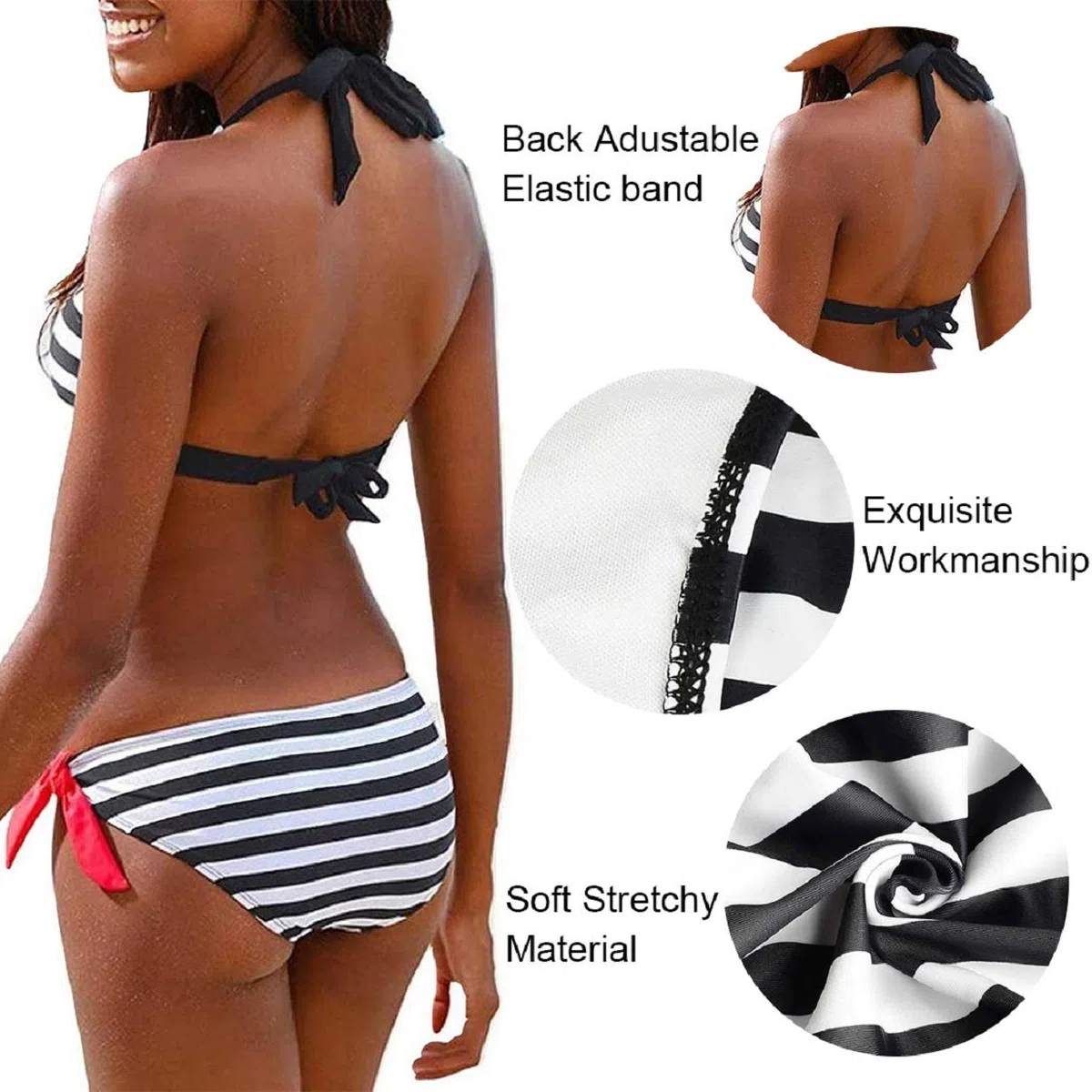 Tuopuda Costumi da Bagno Donna Costume Mare Push Up Imbottito Reggiseno Bikini Due Pezzi Righe Halter Coordinati Sexy Abiti da Spiaggia Brasiliana Bikini Estivi Beachwear