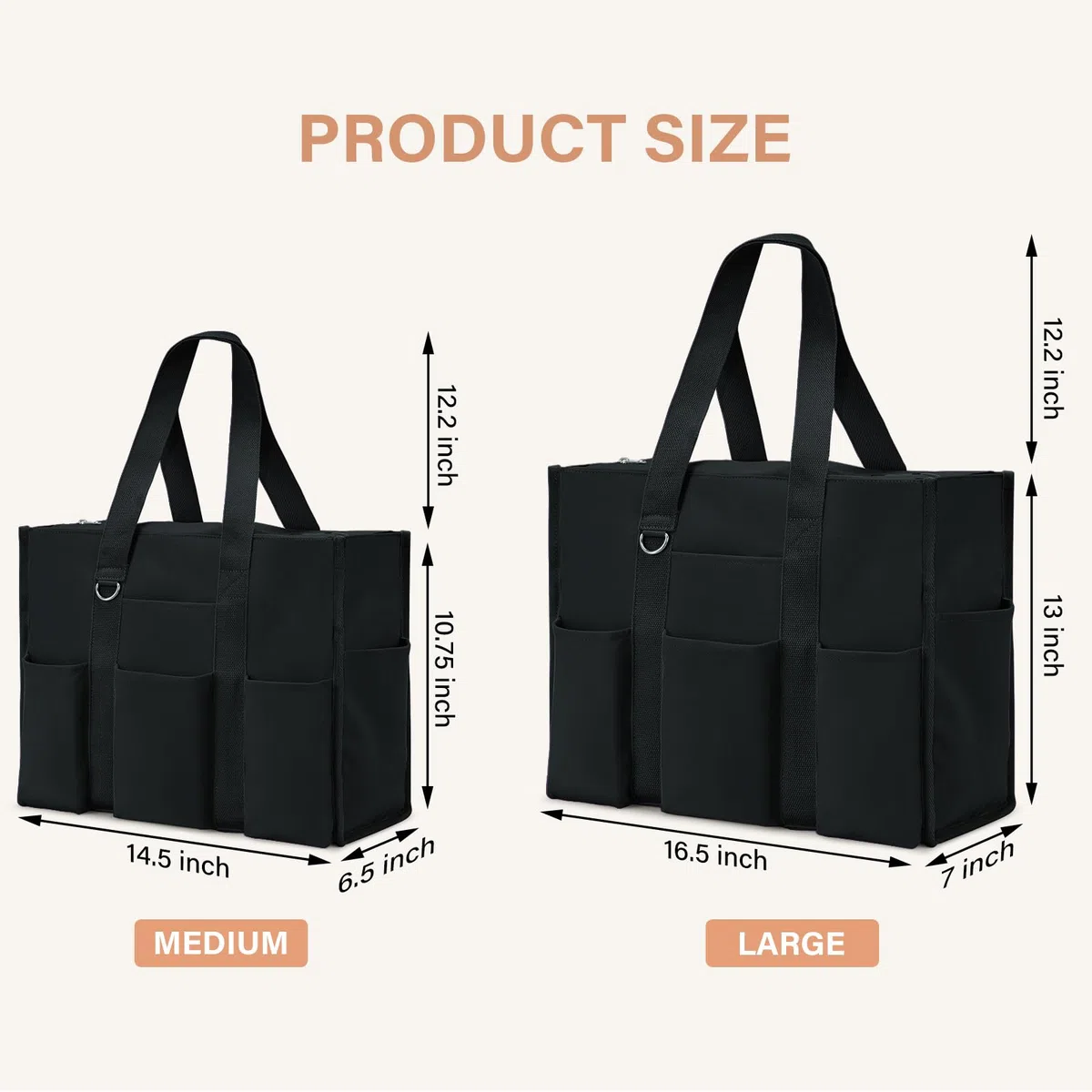 Becokan Grande borsa tote da donna impermeabile con 12 tasche superiori chiusura a cerniera utilità insegnante infermiera borse per lavoro scuola
