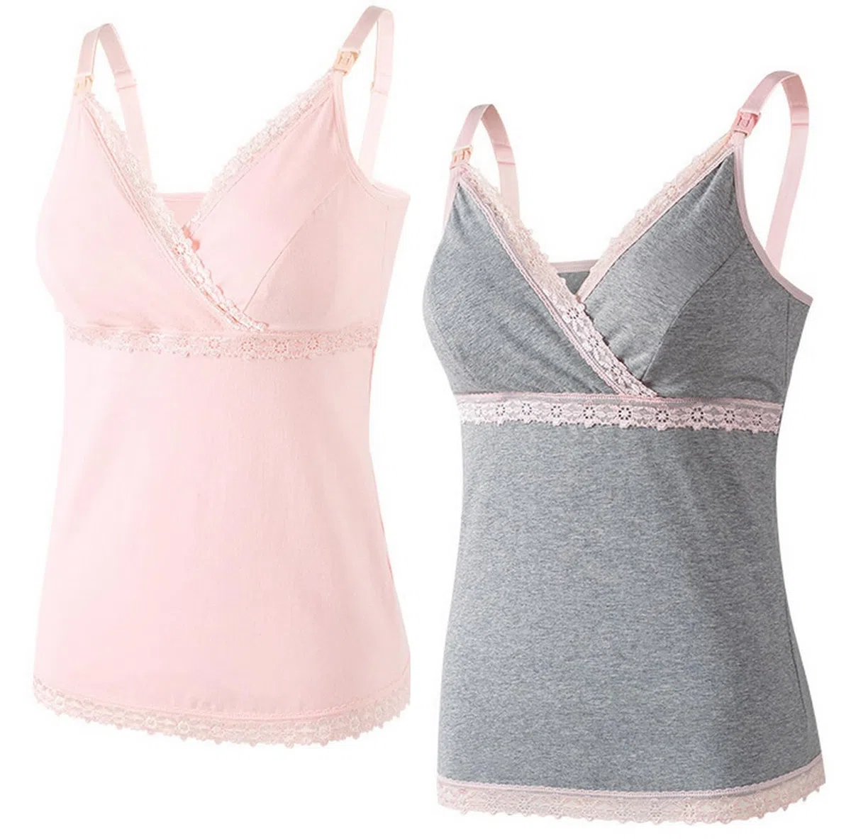 Confezione da 2 Canottiera da Donna Senza Cuciture, Cotone Canotta di maternità in Pizzo con Scollo a V e Reggiseno Incorporato per L'Allattamento al Seno di Base Canotta