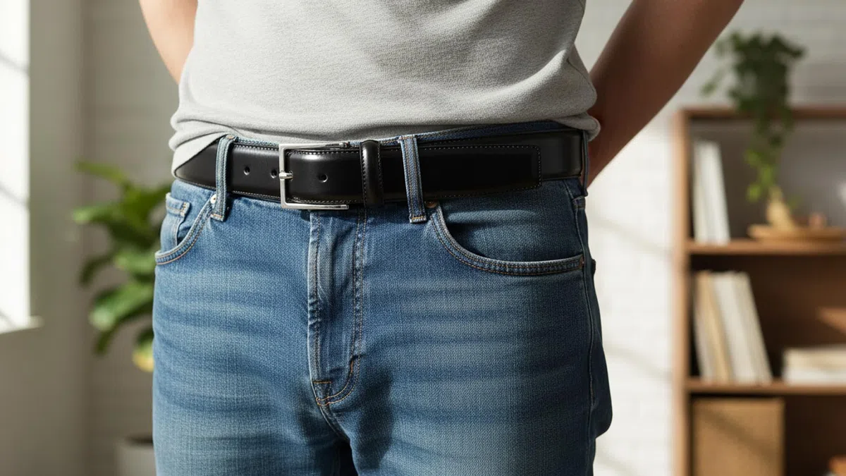 Cintura Uomo in Vera Pelle Nera Lucida Made in Italy Elgante - Altezza 35 mm