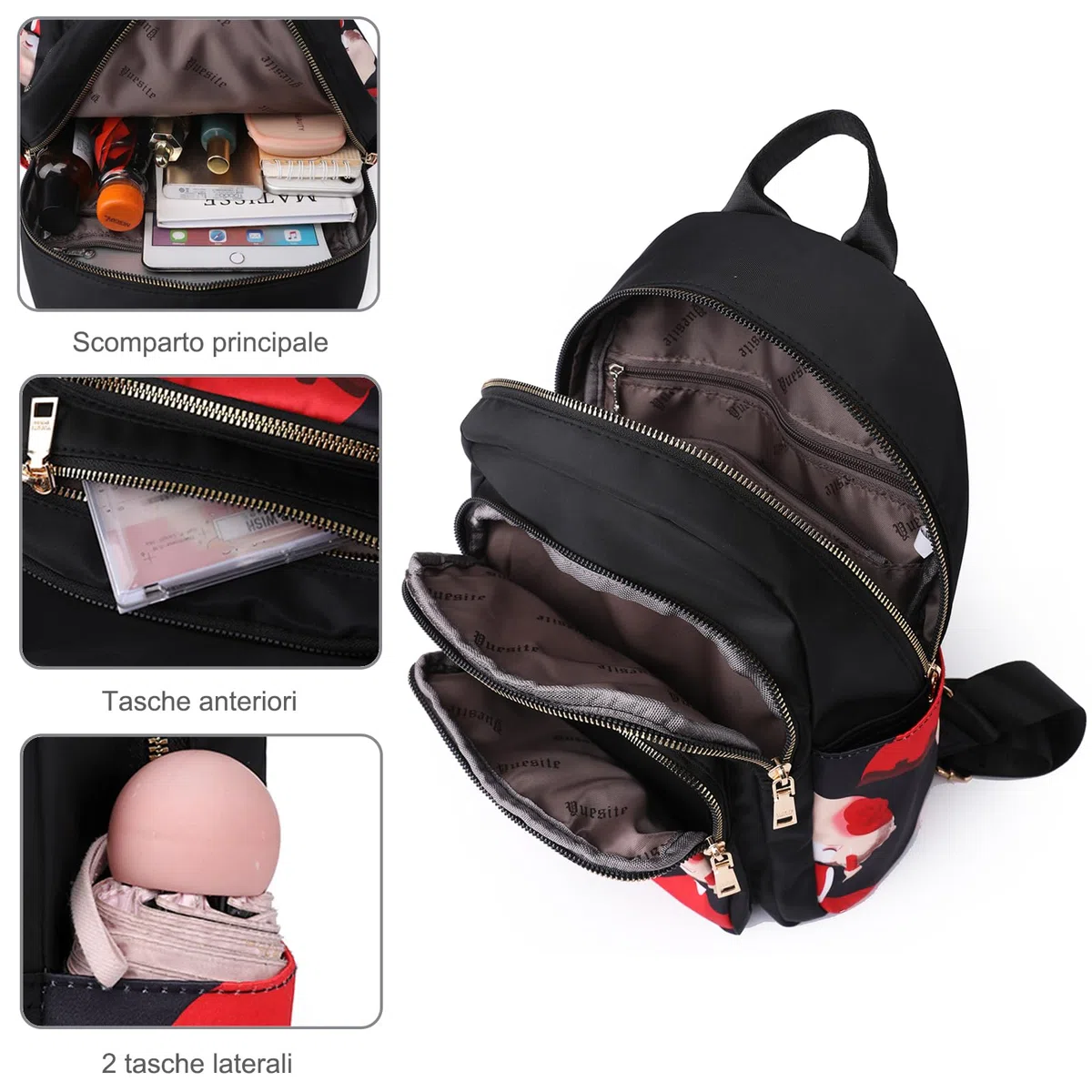 Zaino Donna Elegante Zainetto Viaggio Borsa a Spalla Borse Casual Multi-tasche con Tessuto Leggero impermeabile Tasca antifurto con Disegno Fantasia km34