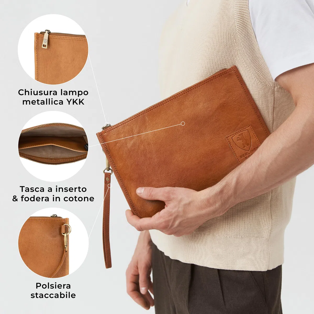 Berliner Bags Cartella Porta Documenti Theo M in Vera Pelle, Organizer da Viaggio con Zip e Laccetto Rimovibile, Porta Passaporto e Accessori, Unisex – Marrone
