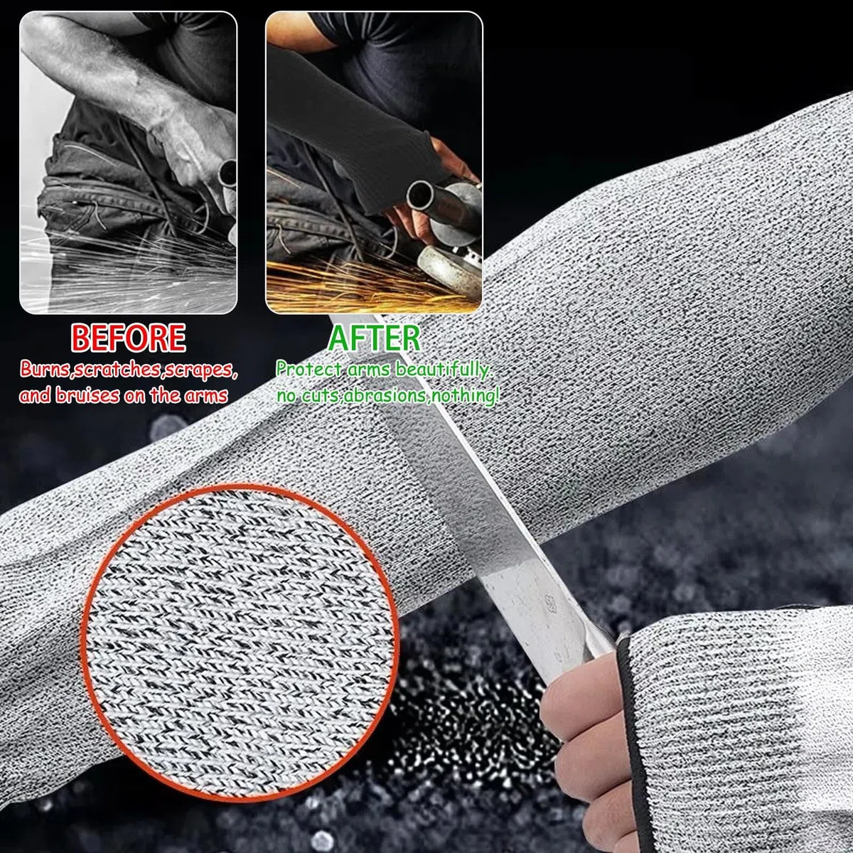 2 Paia Maniche Resistenti al Taglio Protezioni ， livello 5 maniche protettive，Traspiranti Protezioni Braccia per Agricoltori，giardin (grigio nero)