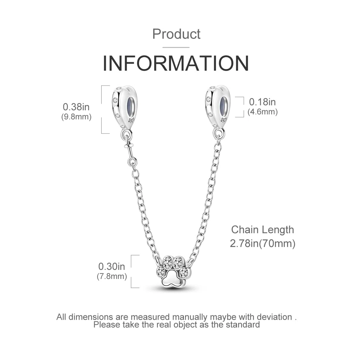 Parmuz Ciondolo a forma di catena di sicurezza in argento Sterling 925, ciondolo pendente, con clip per braccialetto Love Butterfly Evil Eye Stopper Spacer Charm per donna, gioielli e ragazze
