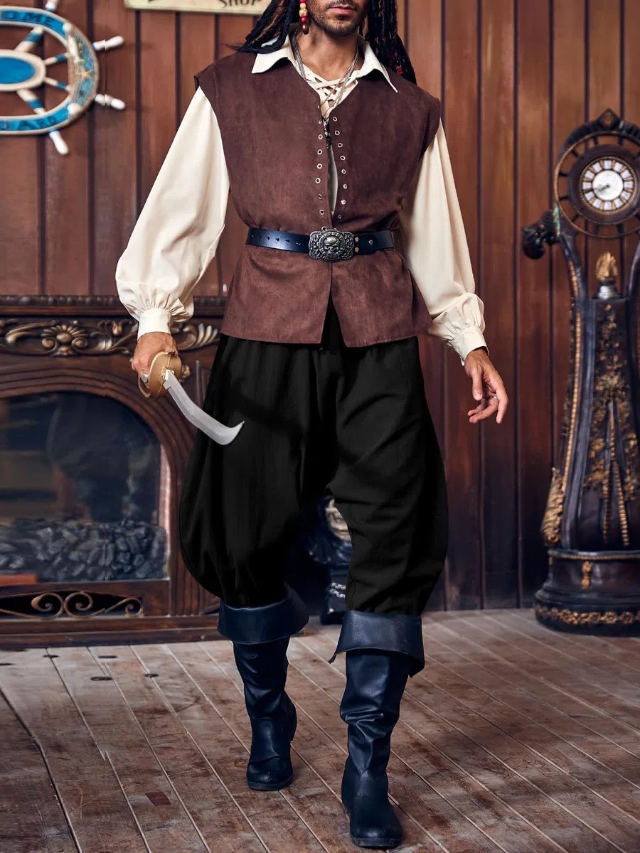 Runcati Pantaloni da uomo tinta unita pantaloni estivi pantaloni vichinghi pirata medievale leggero elastico vita baggy pantaloni casual con coulisse e tasche pantaloni hippie