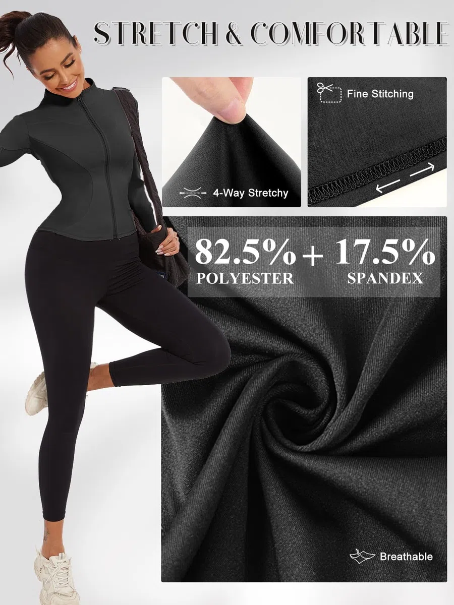 Yutdeng Giacca Sportiva con Zip da Donna Giacca da Corsa Palestra Yoga Traspirante Maniche Lunghe Crop Top con Fori per i Pollici Asciugatura Rapida Giacche Fitness Cappotto Abbigliamento