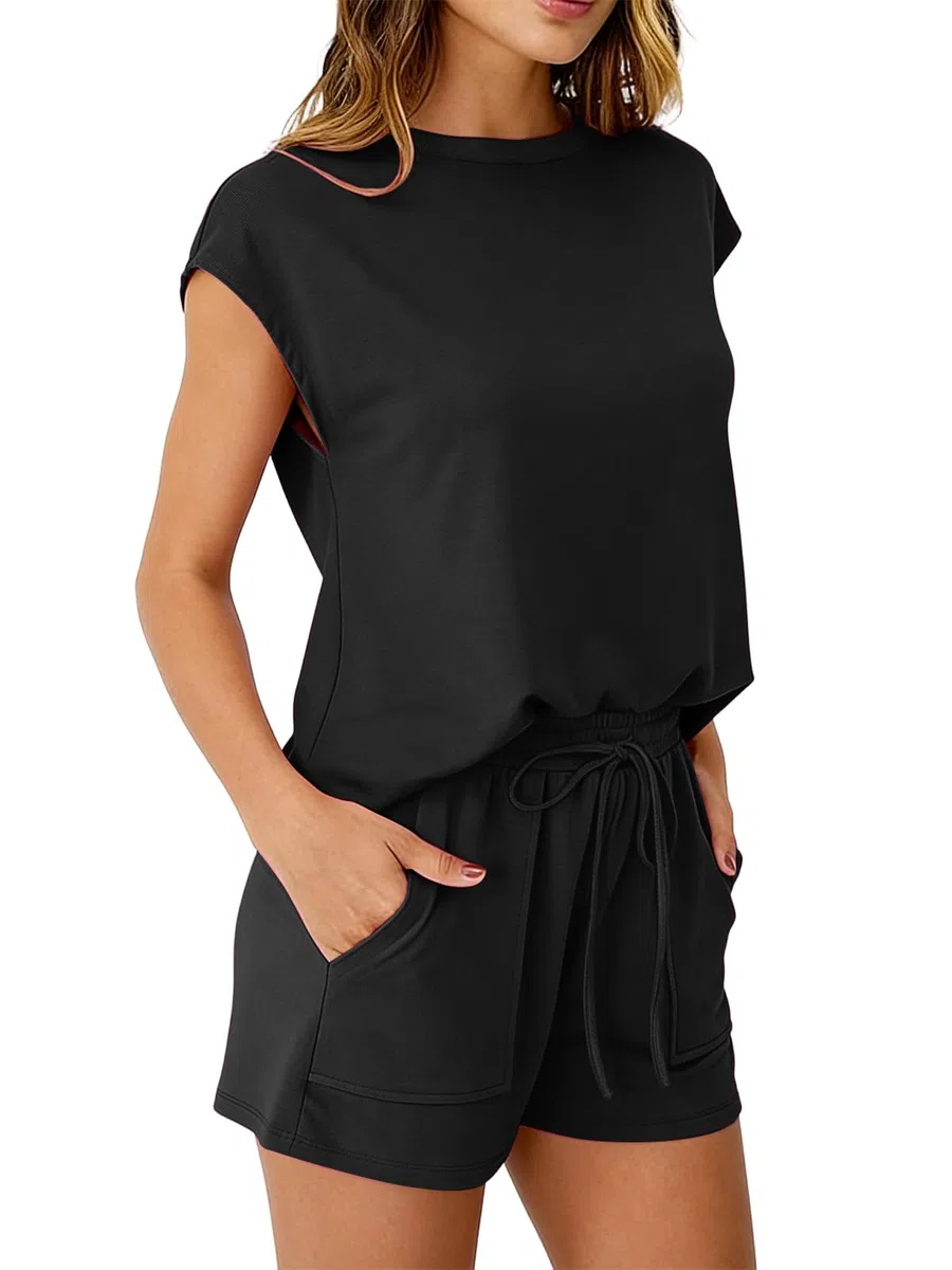 Completo Donna Estivo Corto 2 Pezzi Tuta Sportiva Estiva Senza Maniche con Scollo Rotondo e Pantaloncini Bermuda con Coulisse e Tasche
