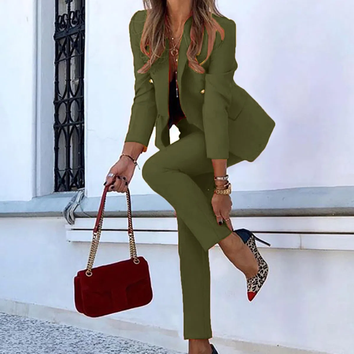 Tailleur da Donna Eleganti Offerte Completi 2 Pezzi Giacca Manica Lunga Risvolto e Pantalone Casual Tute Lavoro Autunno Inverno Curvy Abiti Donna da Cerimonia per Matrimoni e Feste