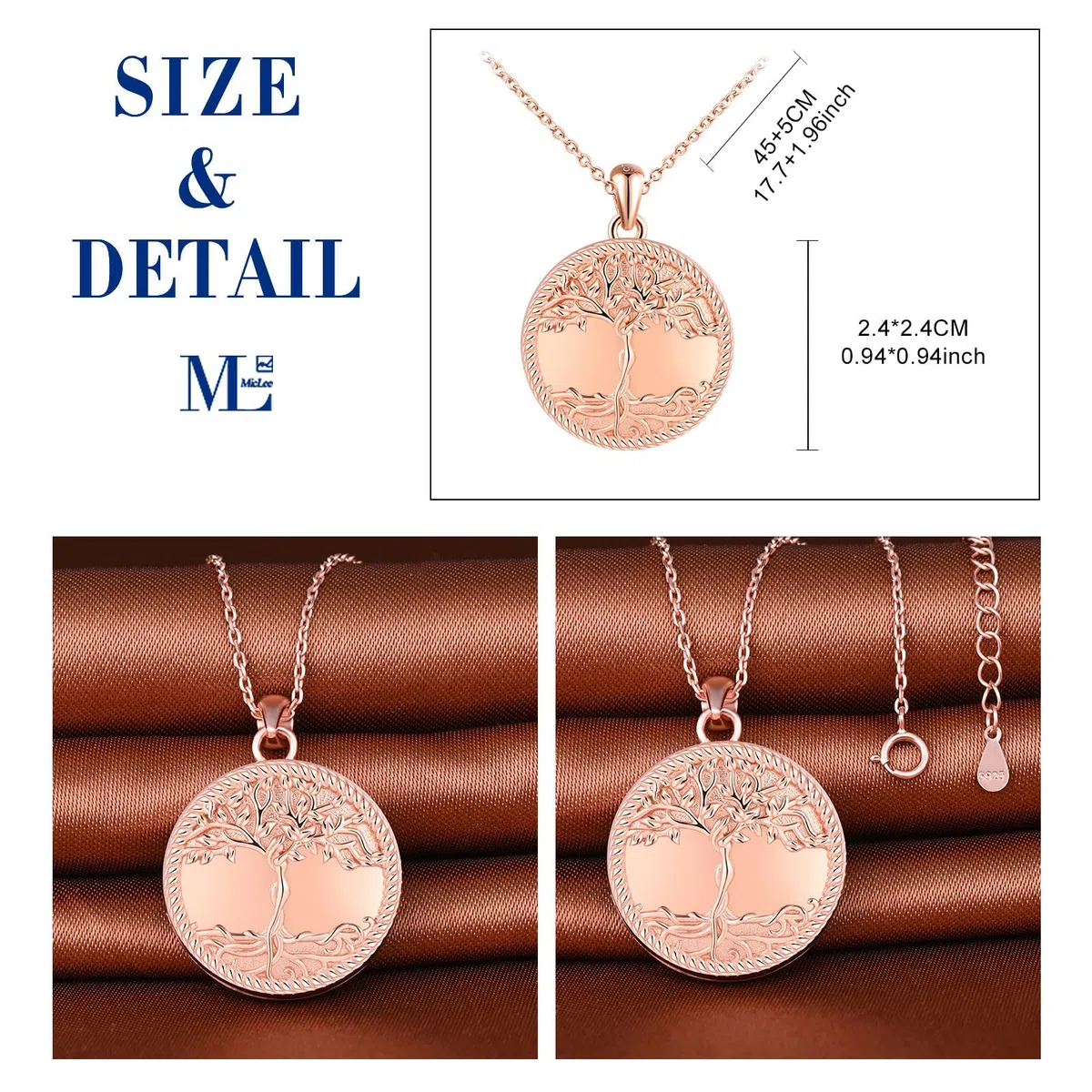MicLee Collana Ciondoli Foto da Donna in Argento 925 Pendenti Medaglioni de Fotografico Moda Collane Rotonda con Albero della Vita Ciondolo Apribile Argento