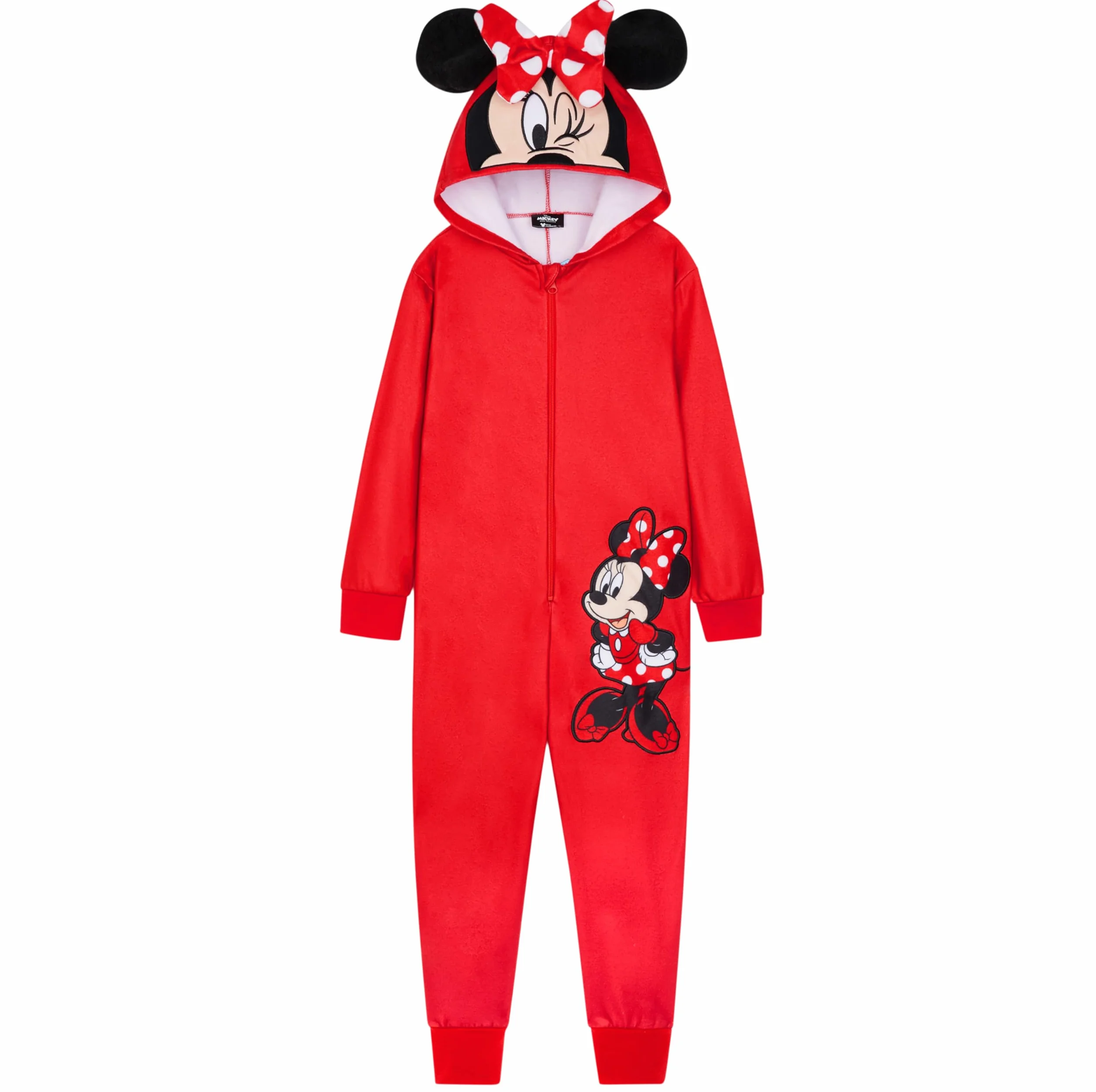 Disney Pigiama Stitch Bambina Intero - Pigiamone Stitch in Pile con Zip 2-14 Anni - Pigiami Interi con Cappuccio per Ragazza (Rosso Minnie, 4-5 Anni)