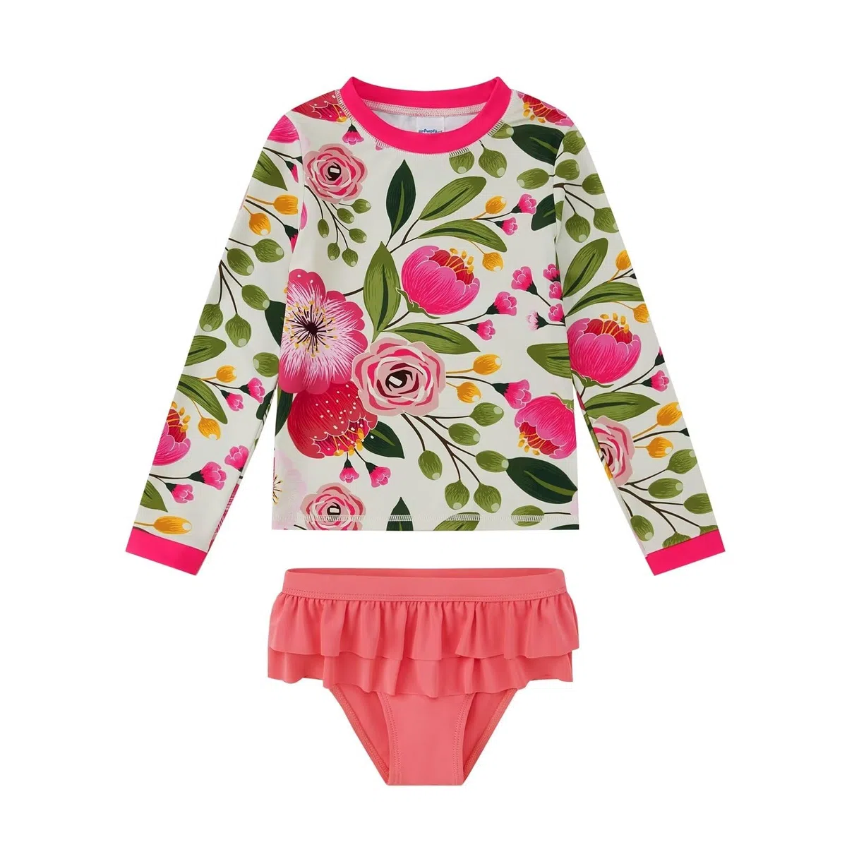 Bambine Costume da Bagno Manica Lunga Tankini UPF 50+ Protezione Solare Ragazza Rash Guard Set 3-8 Anni