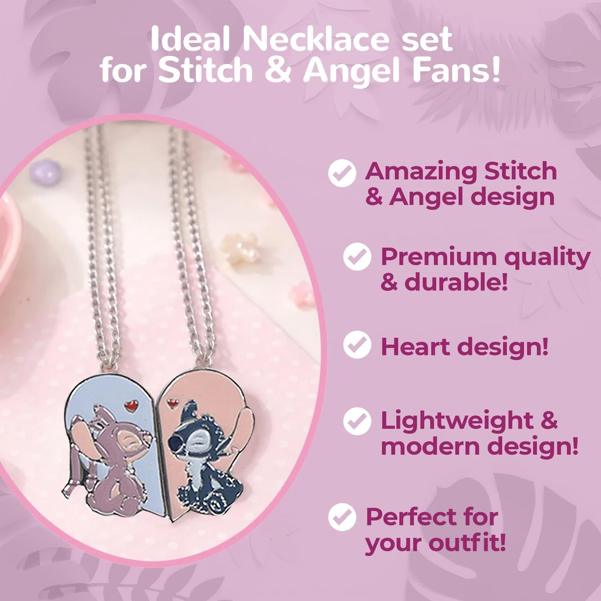 Disney Lilo & Stitch - Set di 2 Collane Cuore - Collane Migliori Amiche - Gioielli per Bambini Lilo & Stitch - Idea Regalo per Ragazza