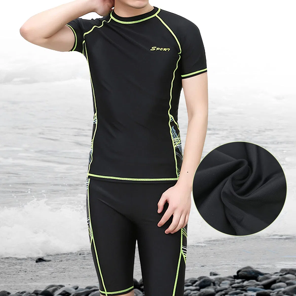 POENVFPO Tuta da Surf da Uomo, Camicia a Maniche Corte con Pantaloncini 2 Pezzi Muta da Bagno Estiva per Uomo (L)