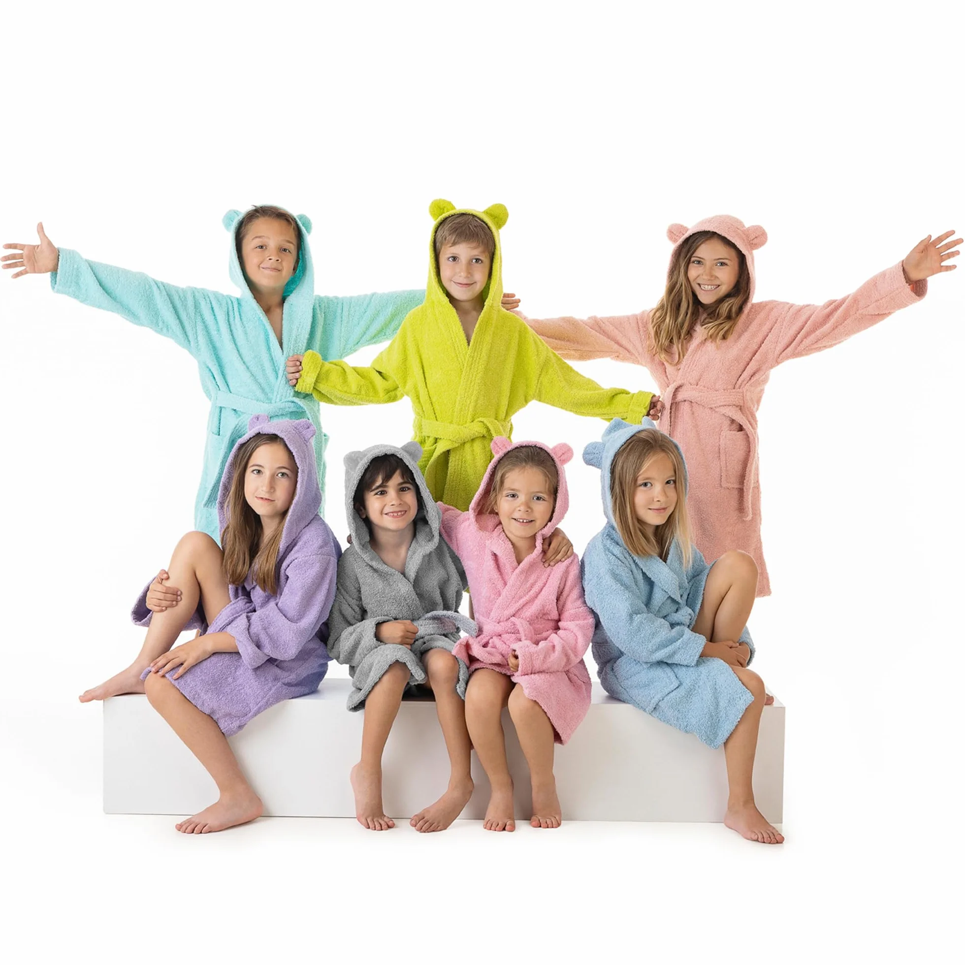 LEBENGOOD - Accappatoio Bambini adolescenti Cotone: Bambino, Bambina, 100% Cotone OEKO-TEX - 2 tasche, cintura, cappuccio